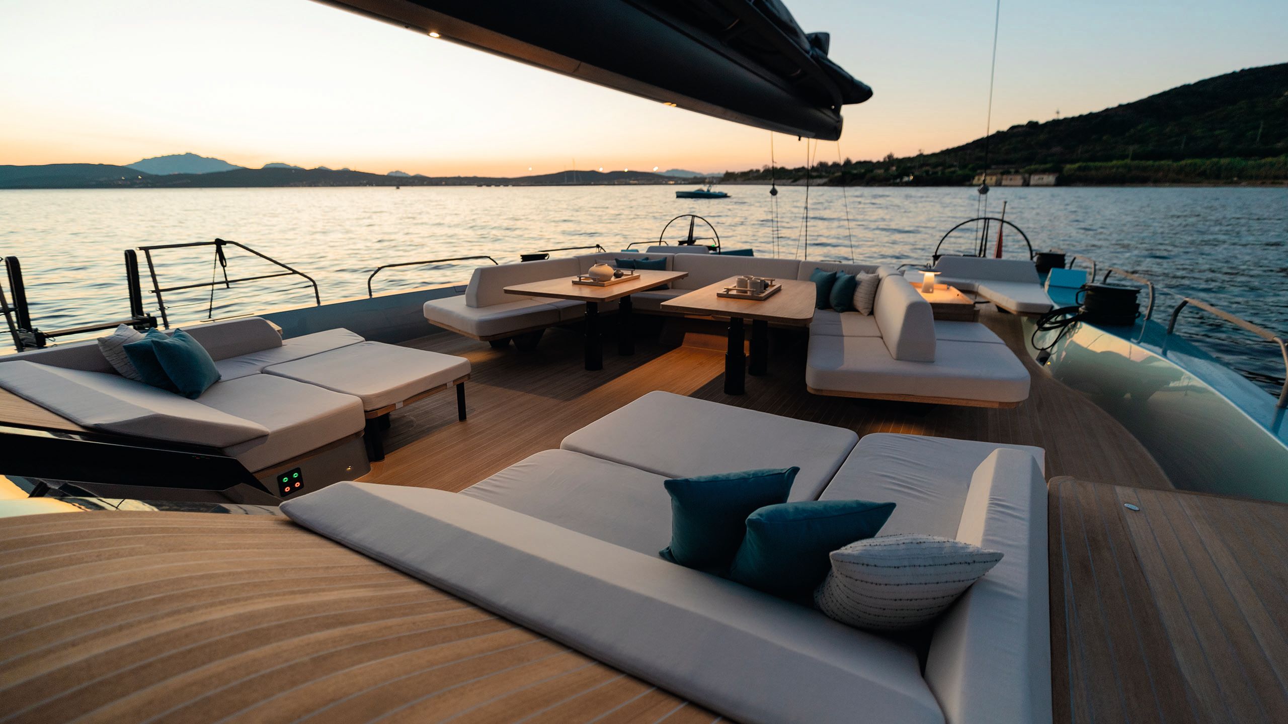 Outdoor sunpads at dusk