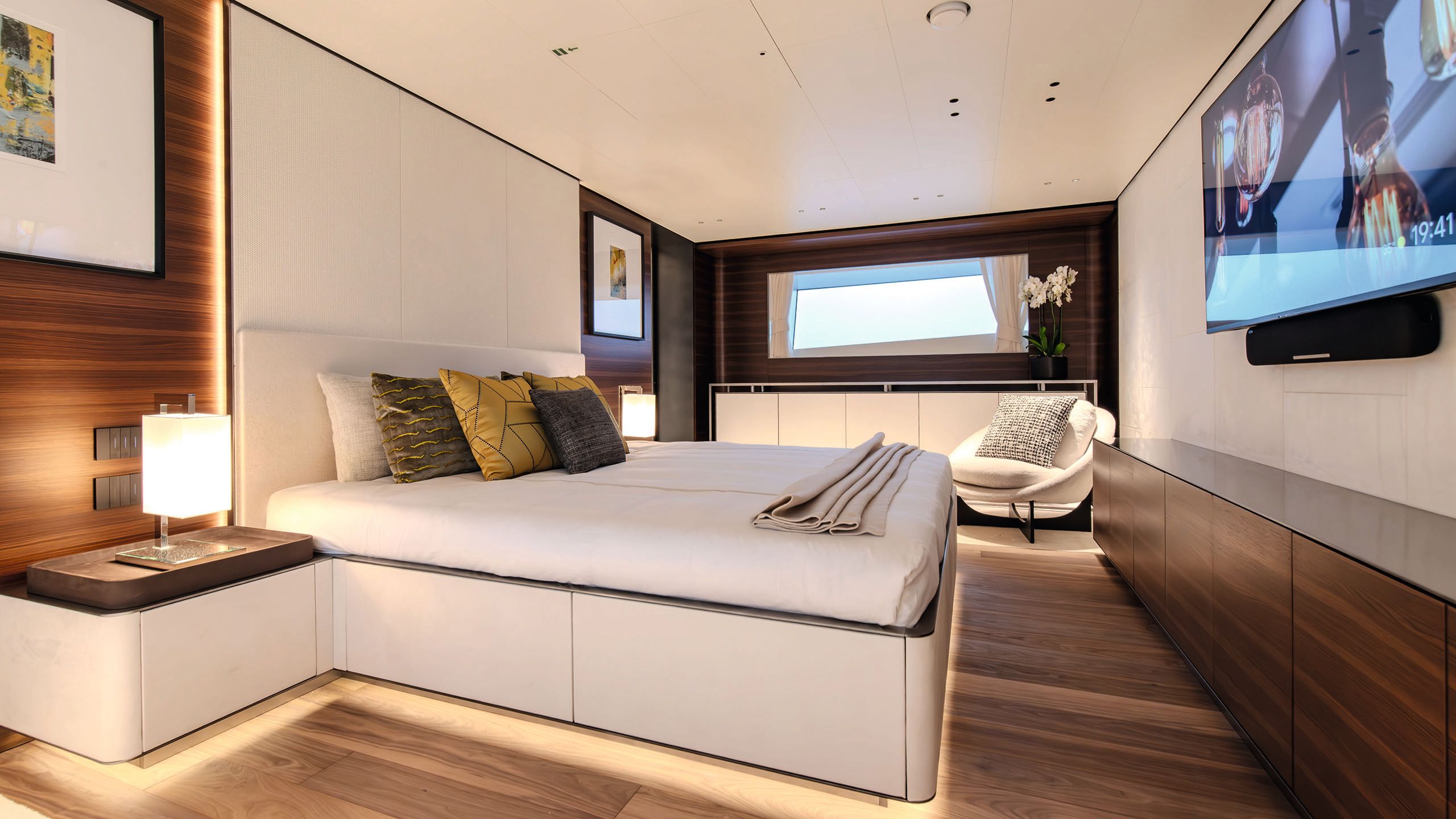 Cream and brown bedroom with wooden accents