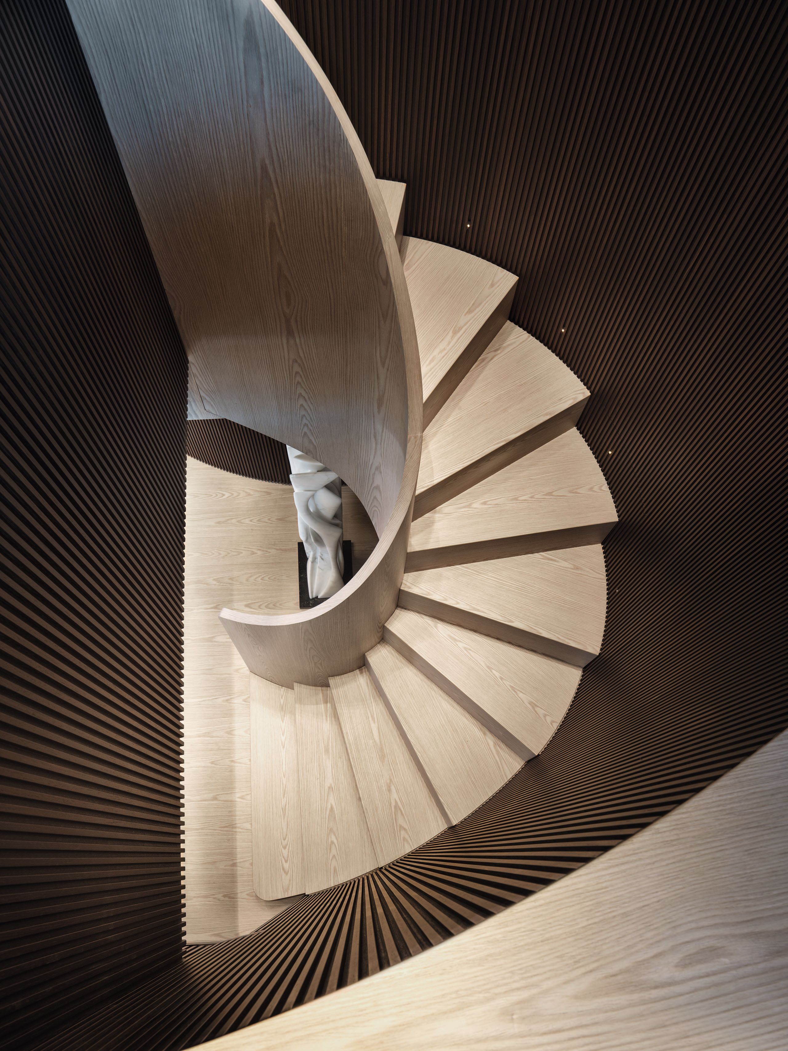 Overhead view of spiral staircase