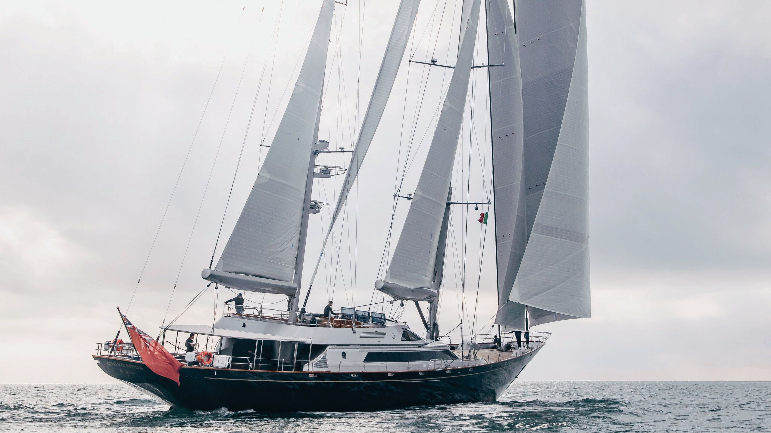 Side view of Andromeda la Dea on the water