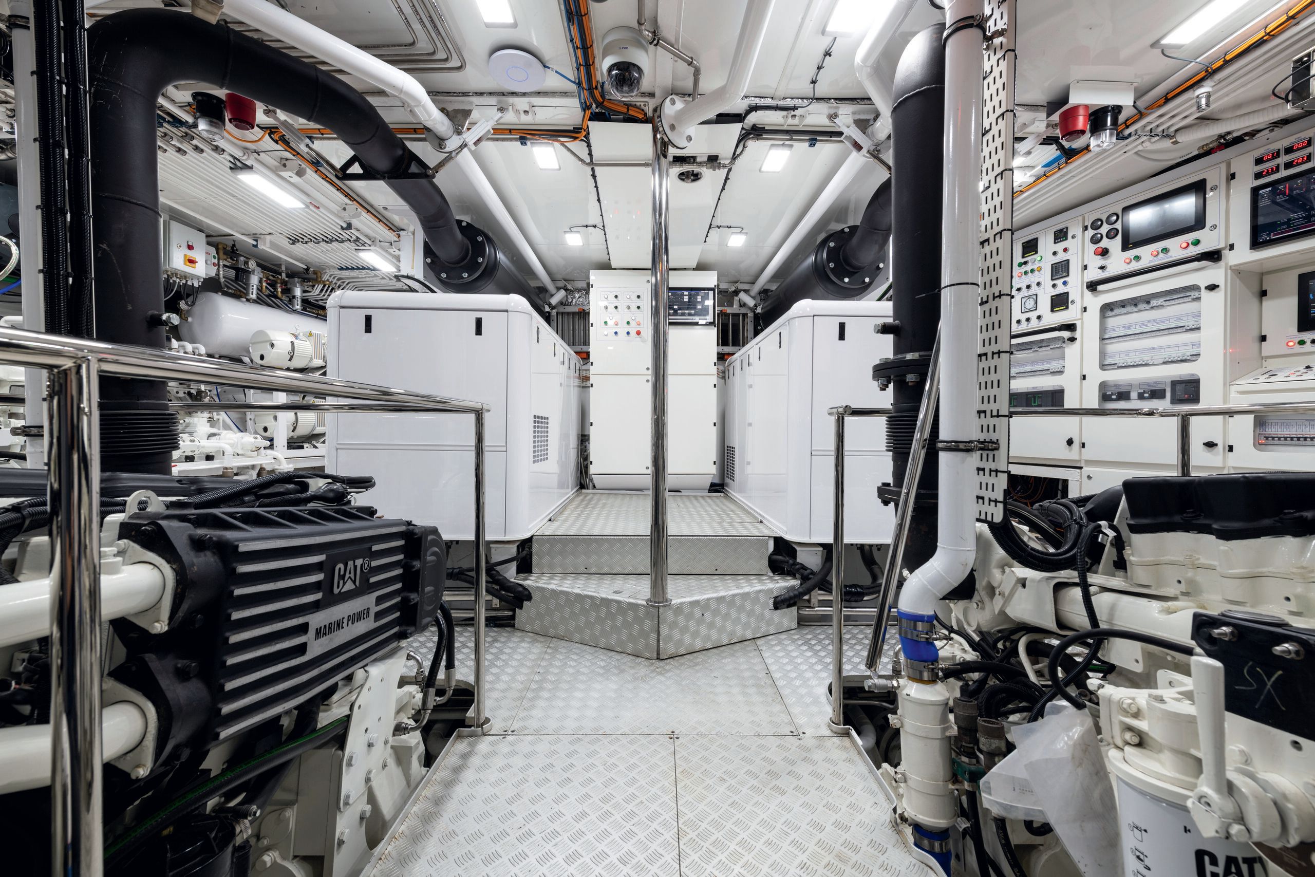 Inside the engine room of Andromeda la Dea showing machinery