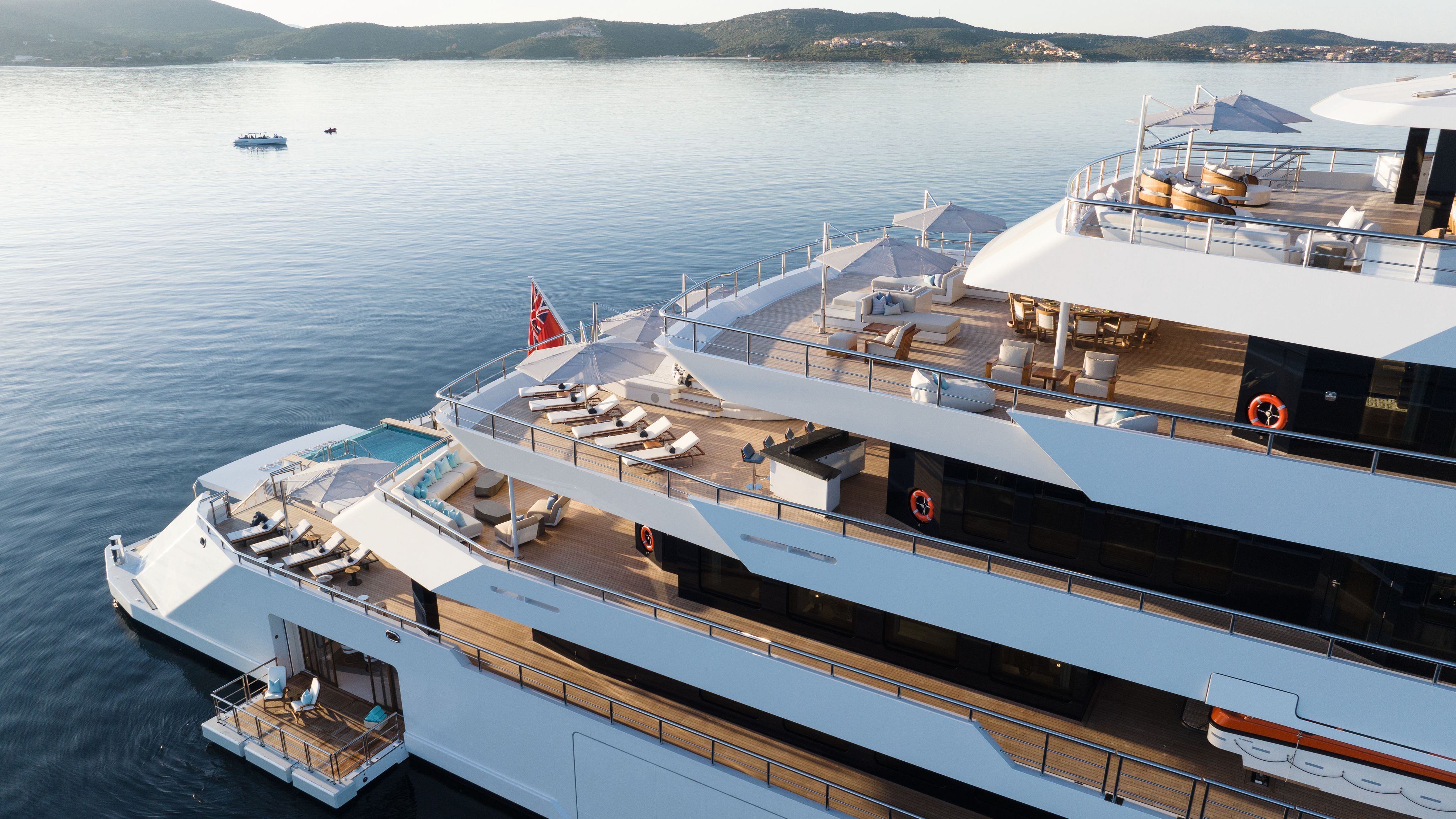 View from side showing all the decks in profile