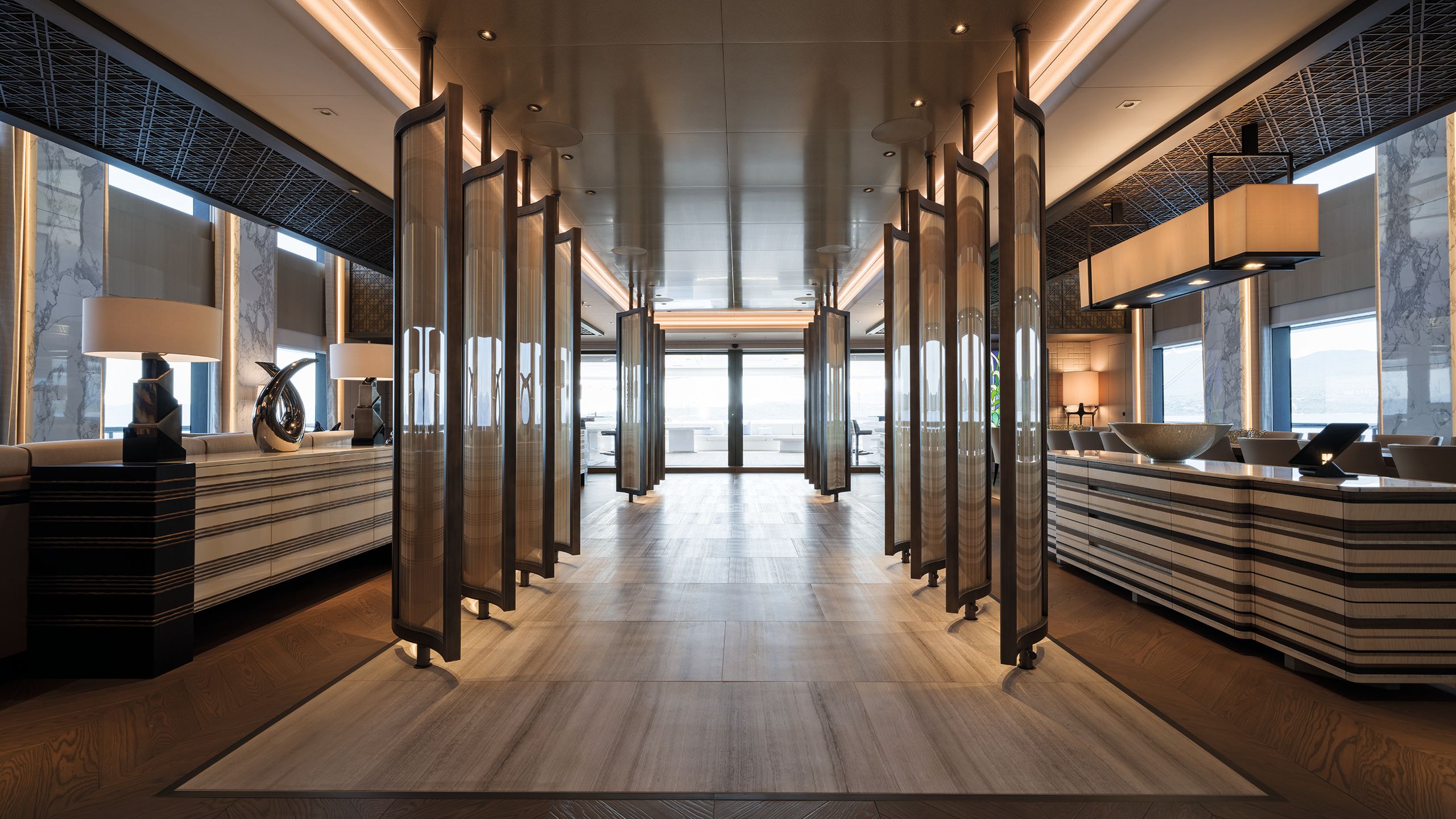 Glass screens used to separate lounge areas