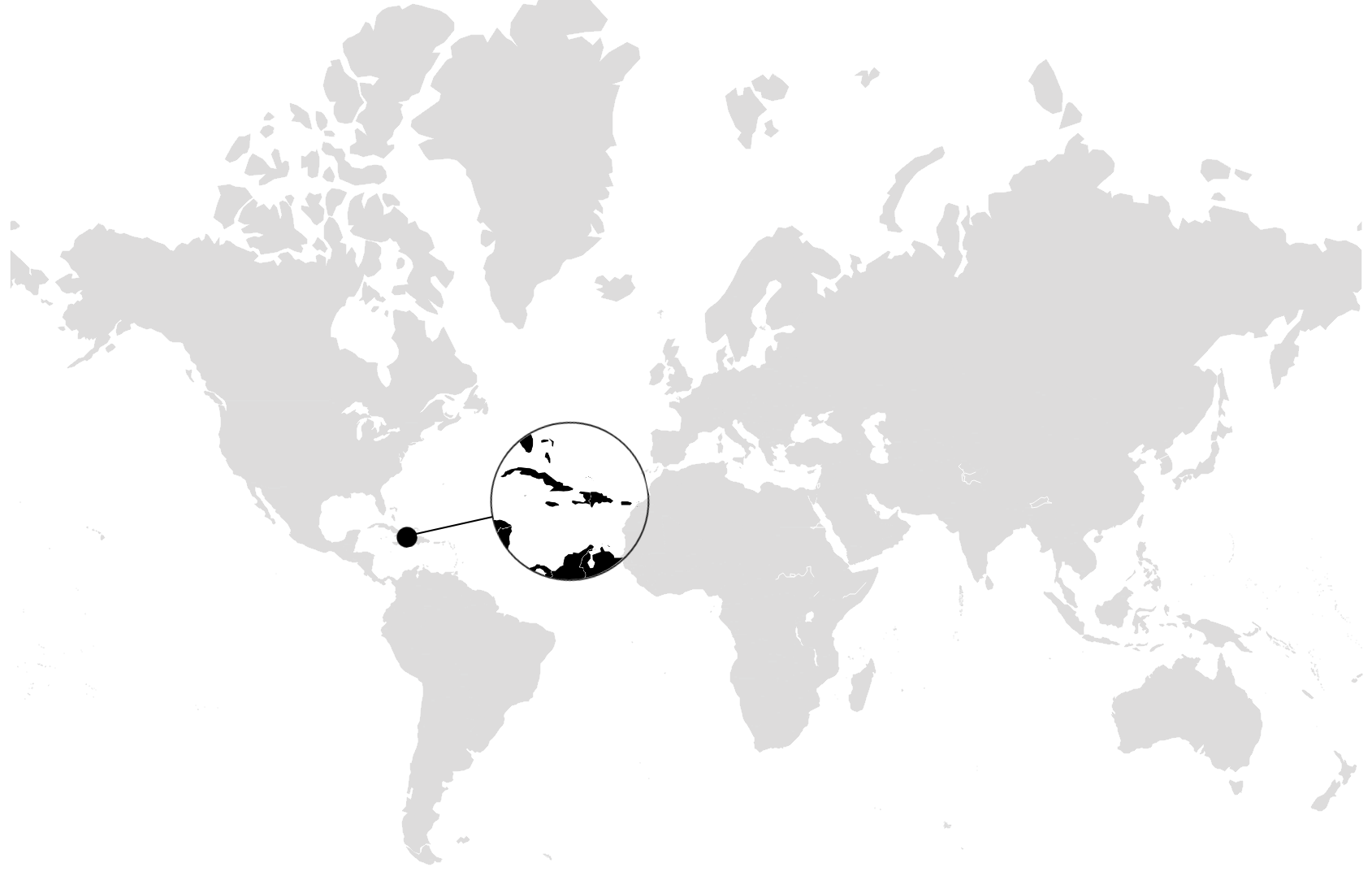 World map with Caribbean highlighted
