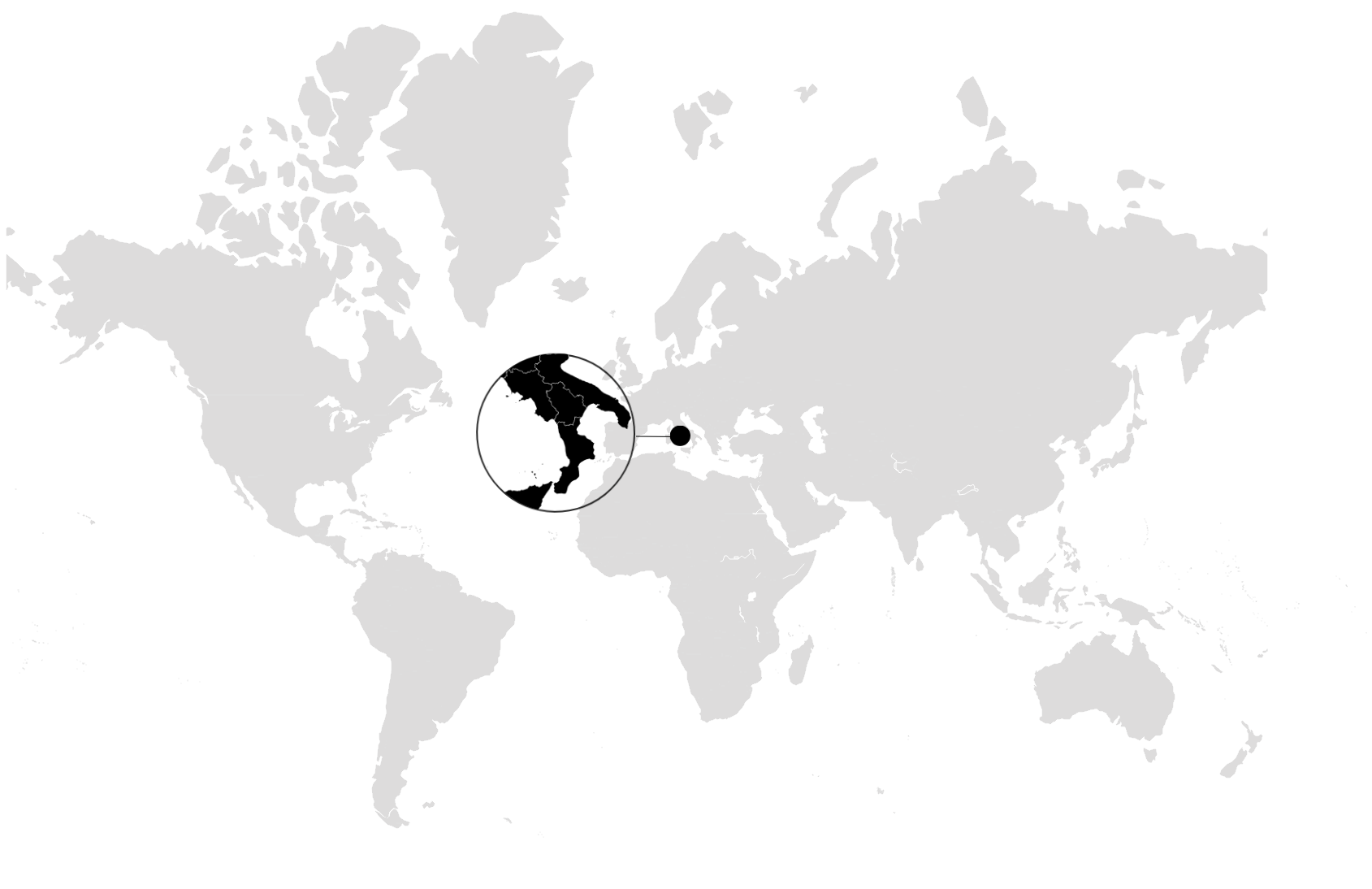 World map with the Amalfi Coast highlighted