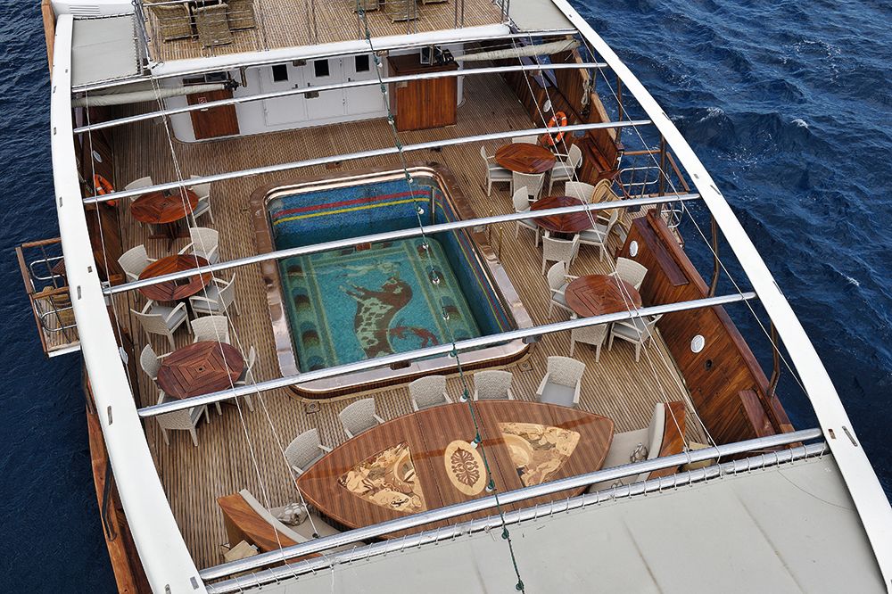 The aft deck with sunken pool as Cristina O in 1999