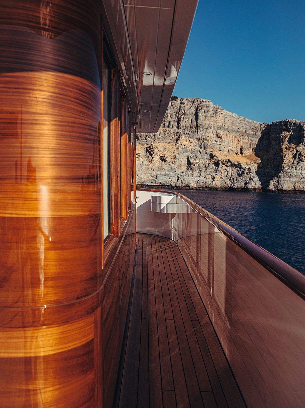 Looking down a corridor on an exterior deck