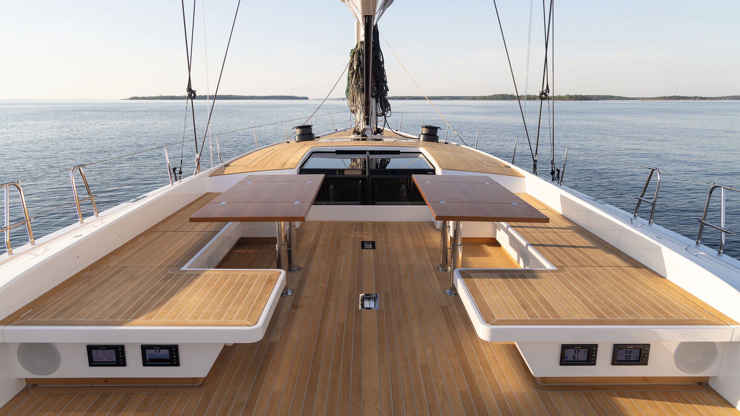 Benches in their downward positions on the deck