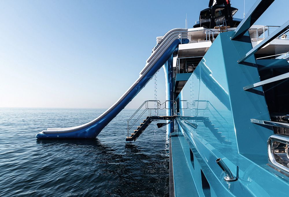 Inflatable slide from deck to ocean