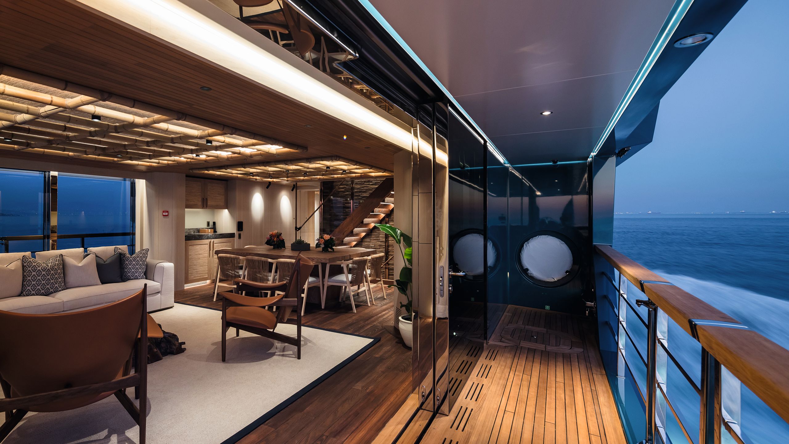 Indoor seating area viewed from outside