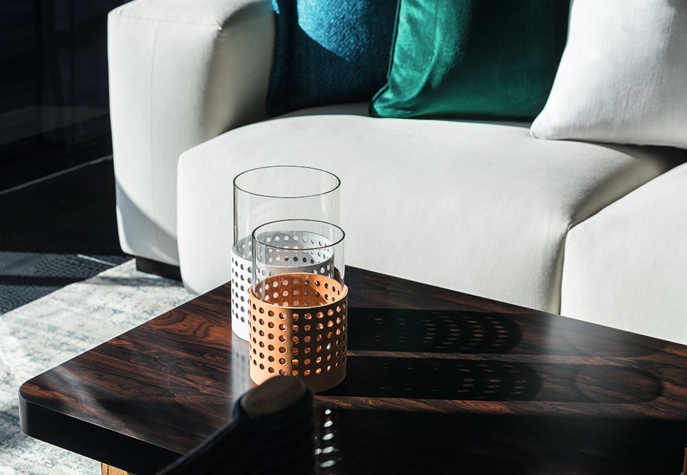 Table with glass ornaments