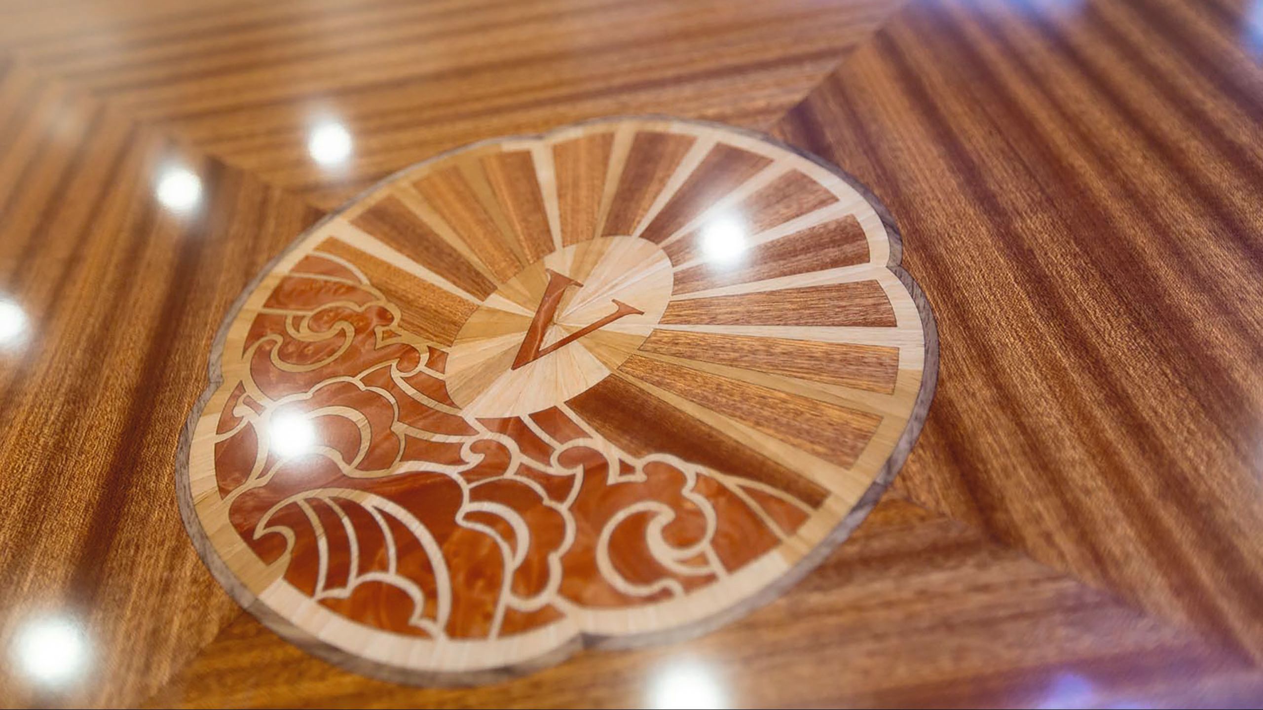 Close-up of wooden detailing inside the boat