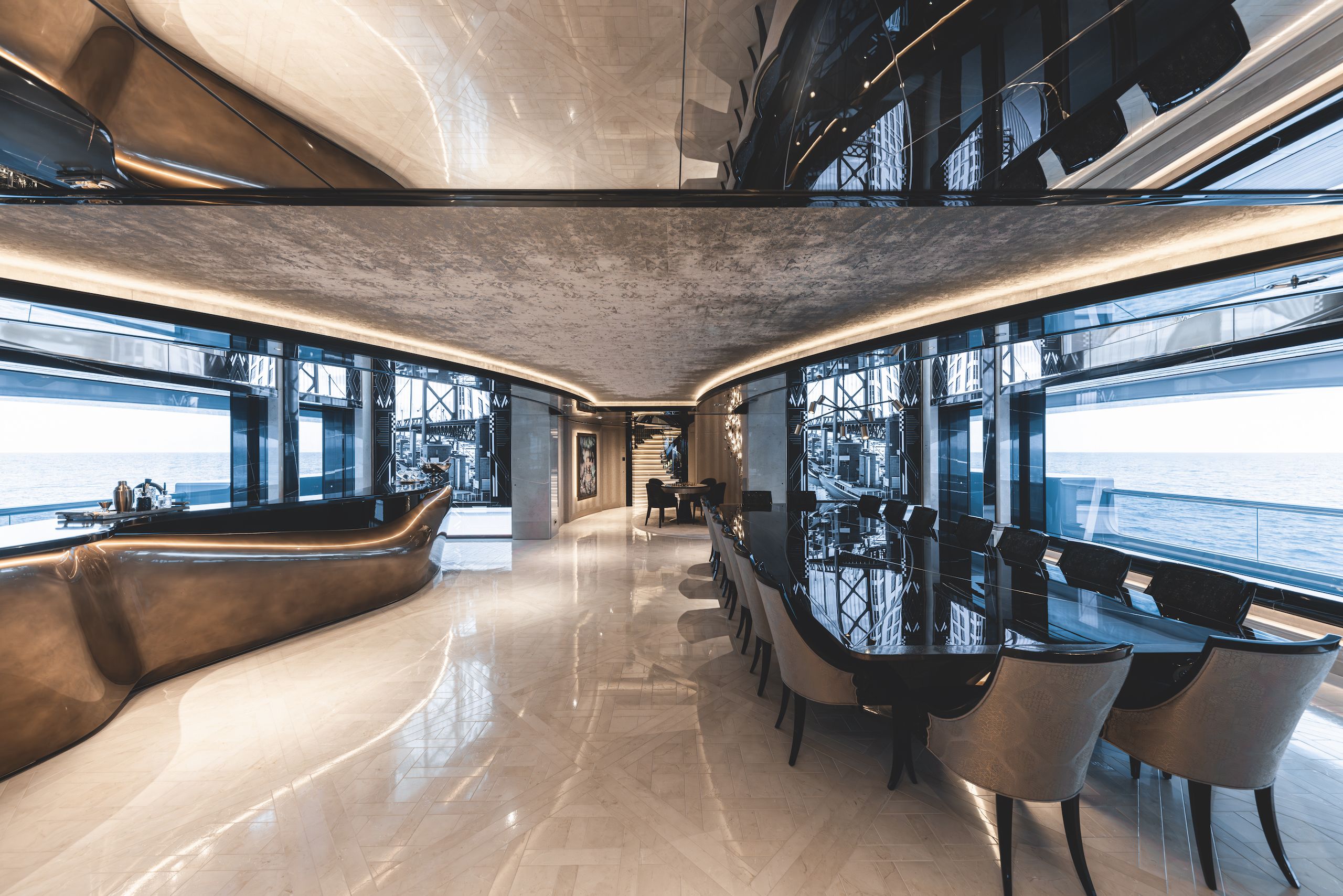 Main deck dining lounge on Lürssen Kismet