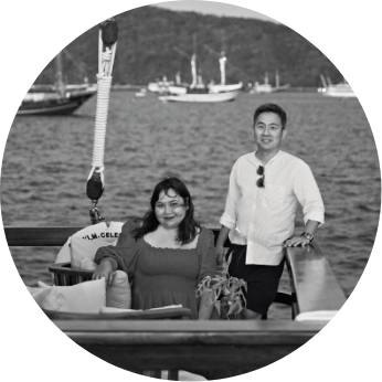 Black and White head shot of Jasmine Chong and Jason Tabalujan