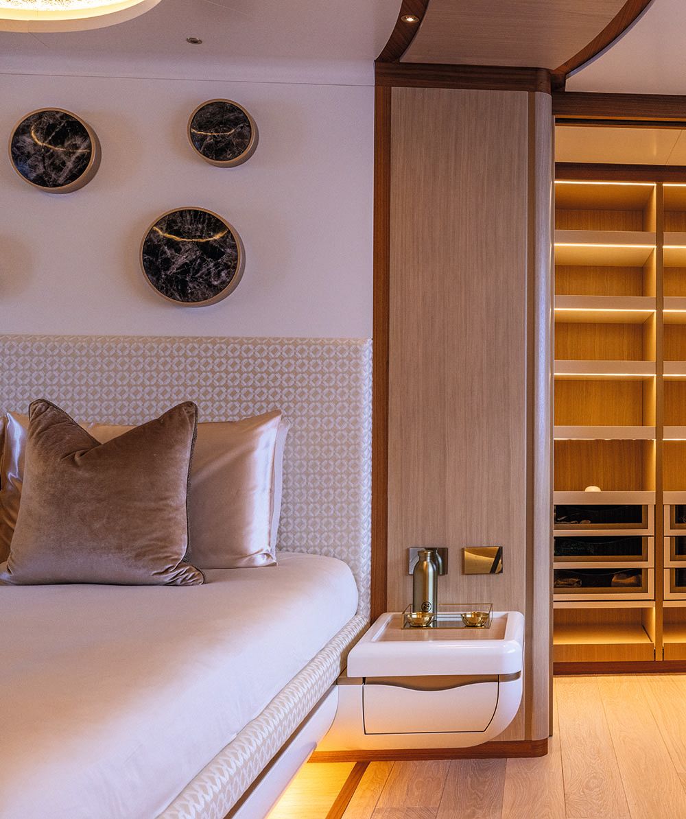 Close-up of pink pillows on a bed