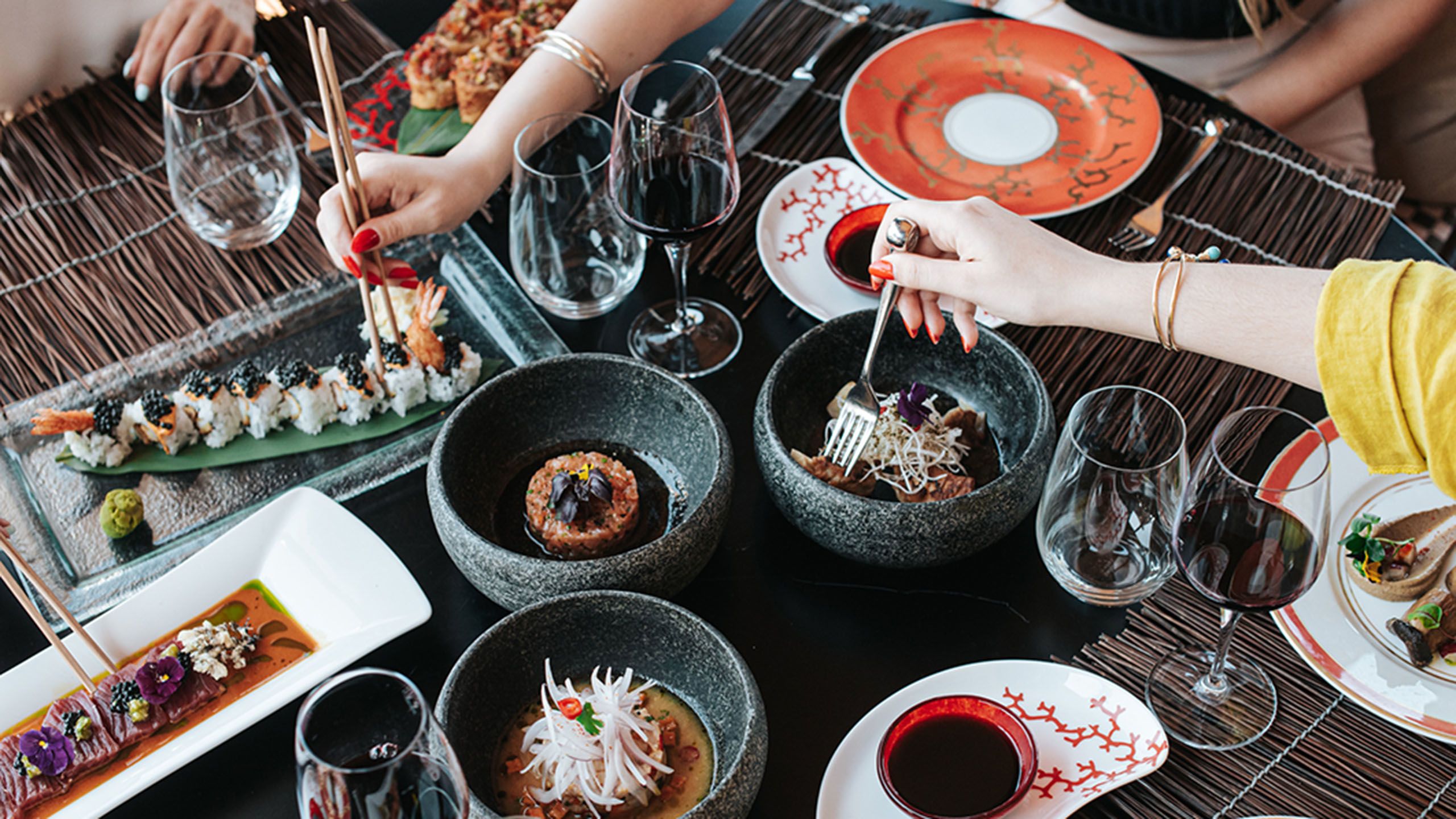Table with plates of food