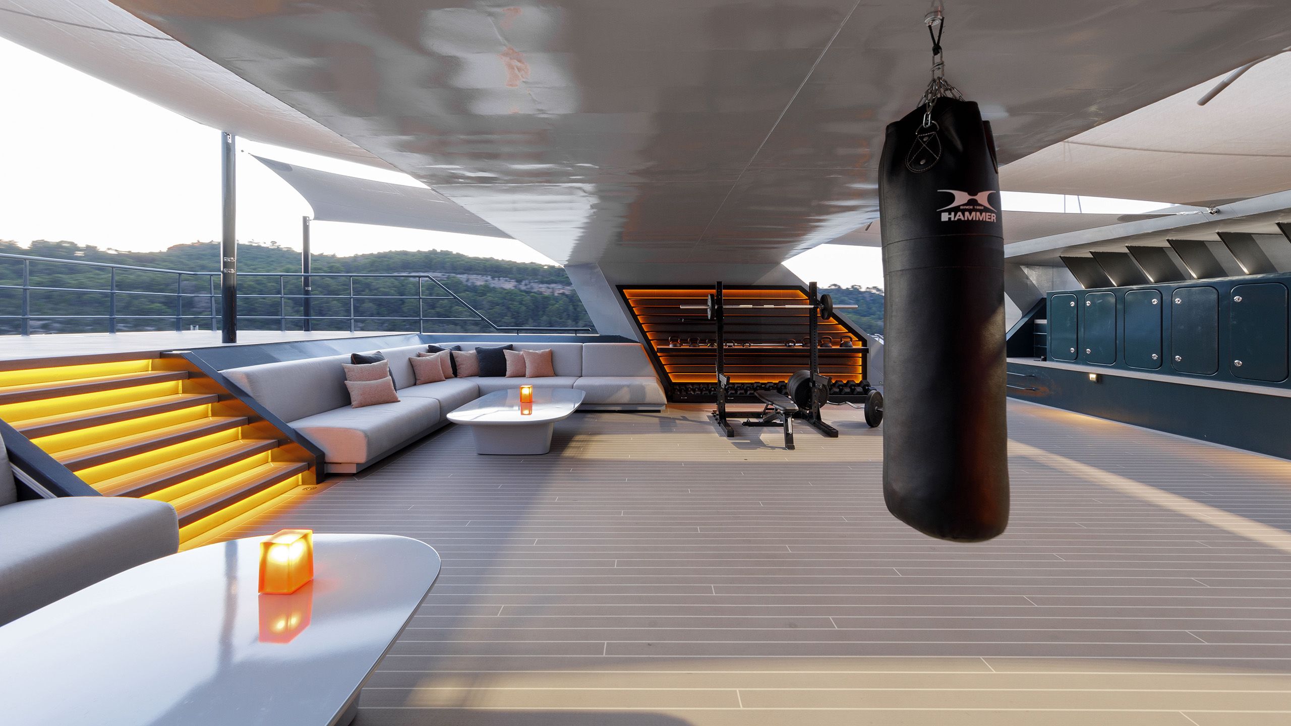 Sundeck with gym equipment