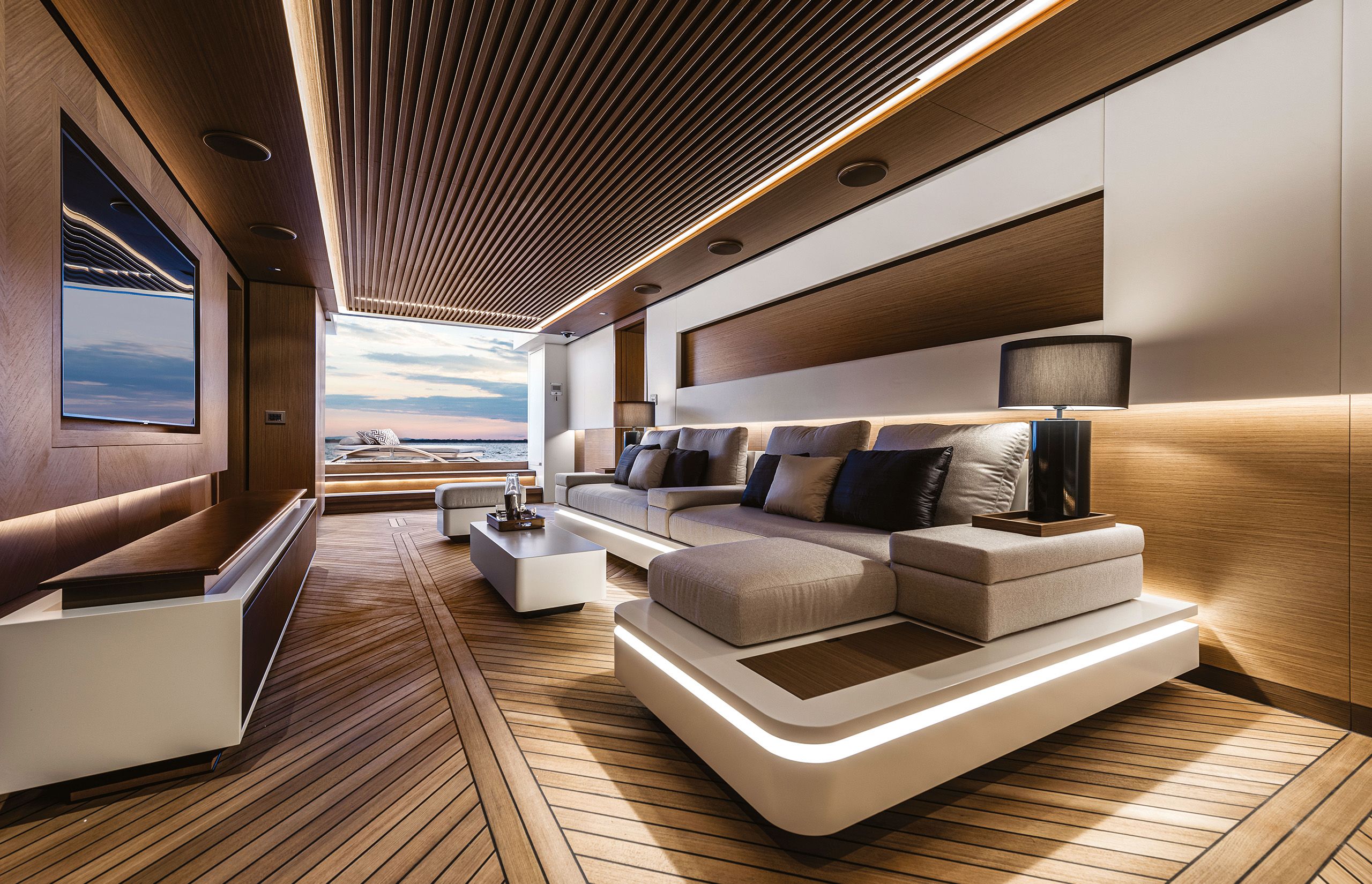 Seating area with screen and sofa
