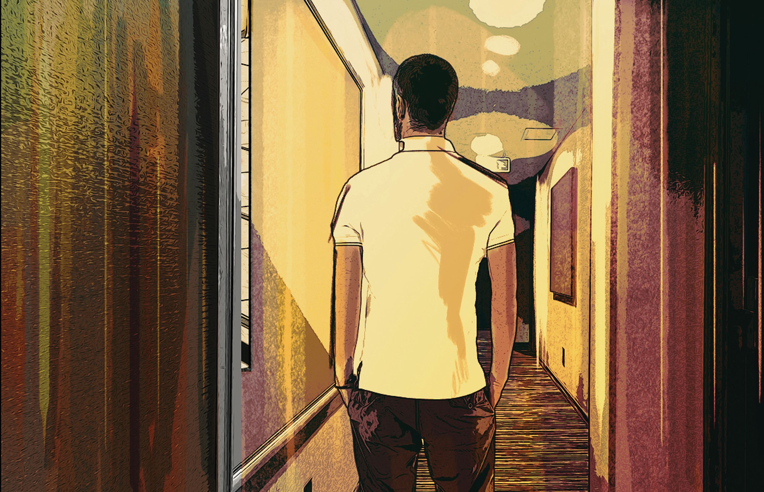 Illustration of man in hallway