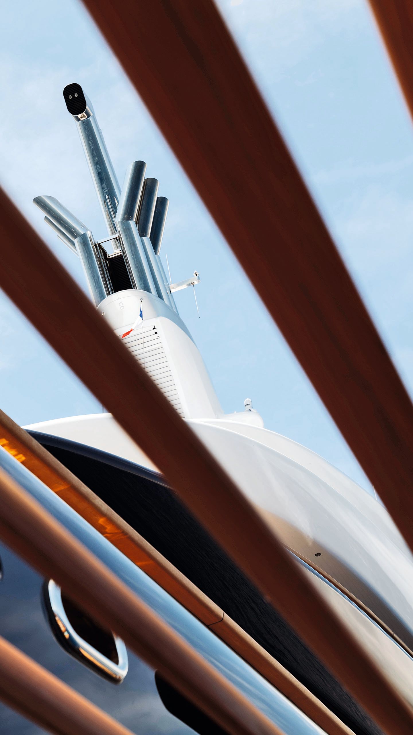 Absrtract view looking up to the top of the boat through slats