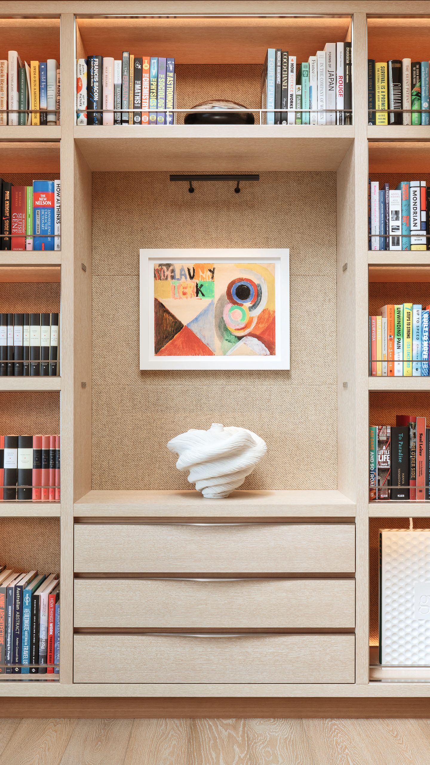 Front view of shelves with books