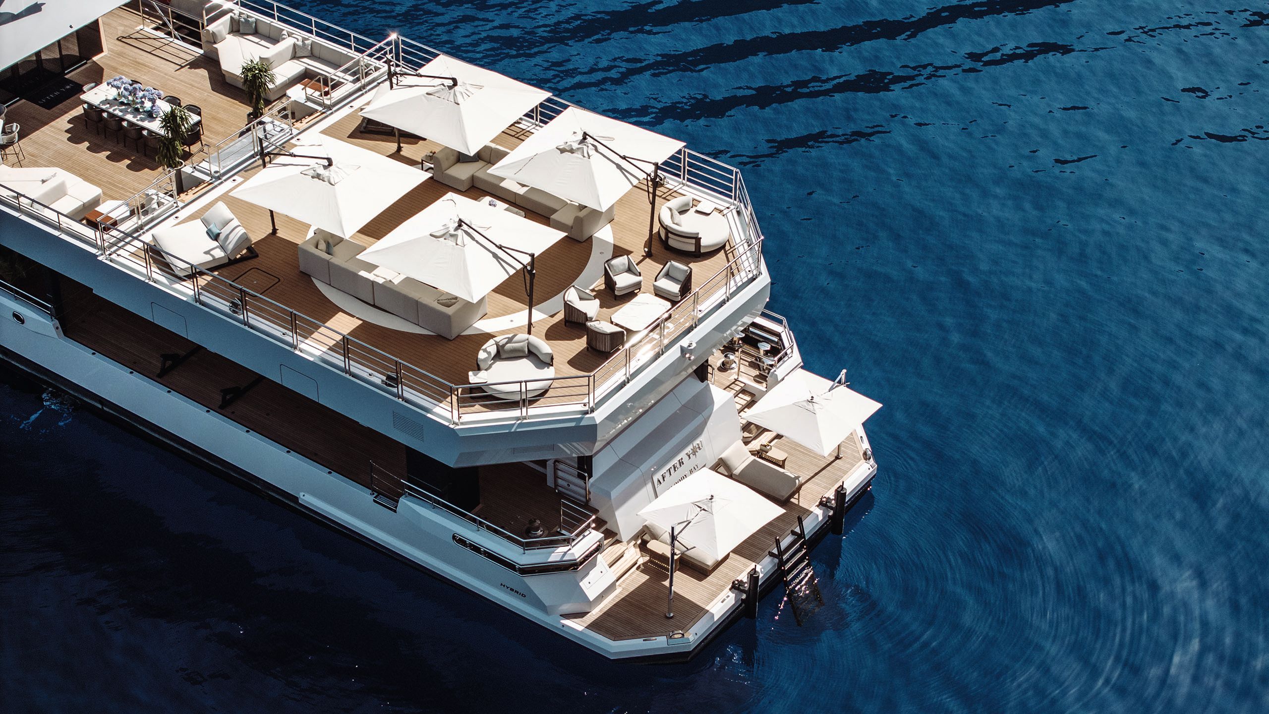 View from above of the outdoor dining area and helipad