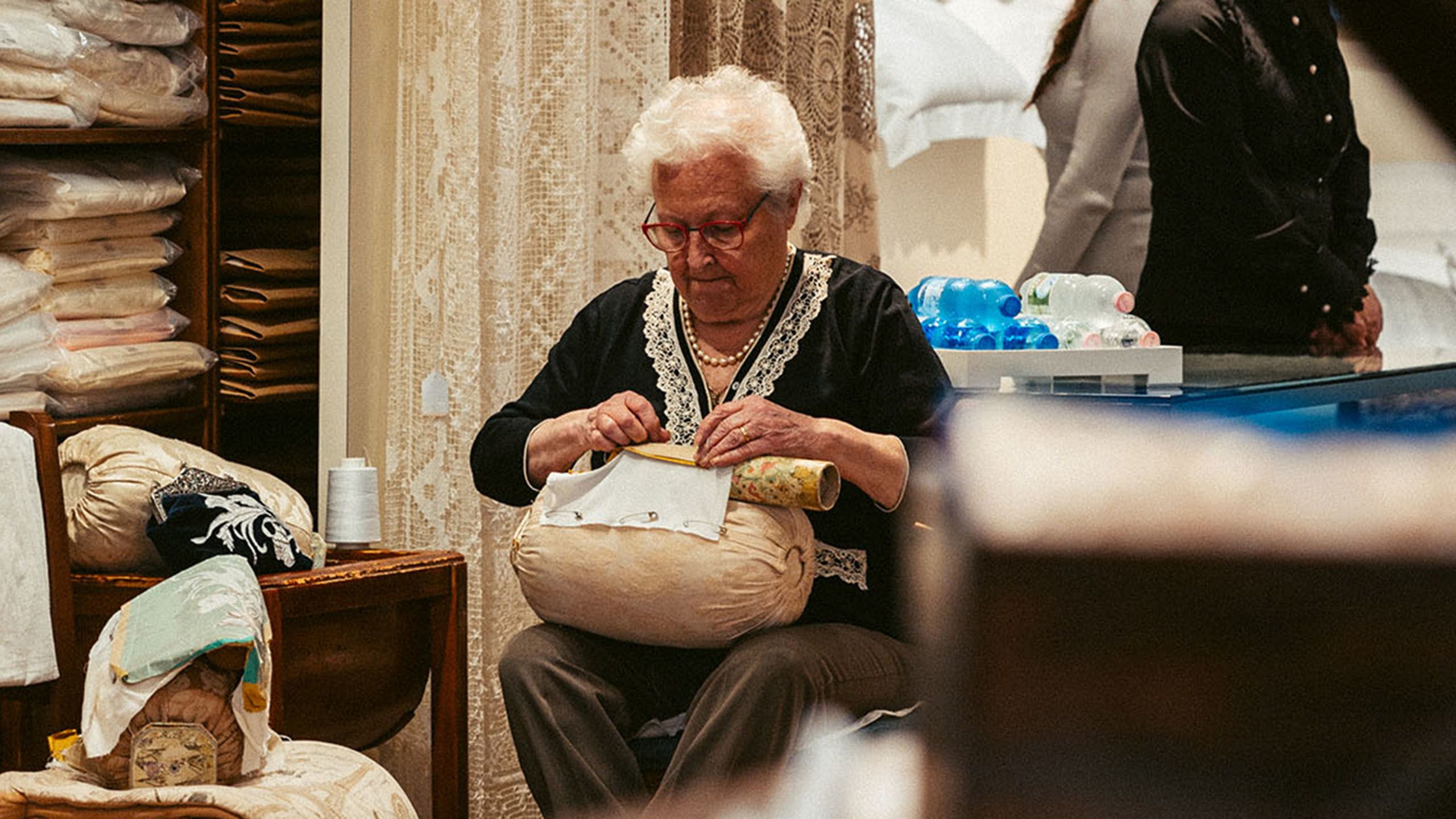 Lady working on lace