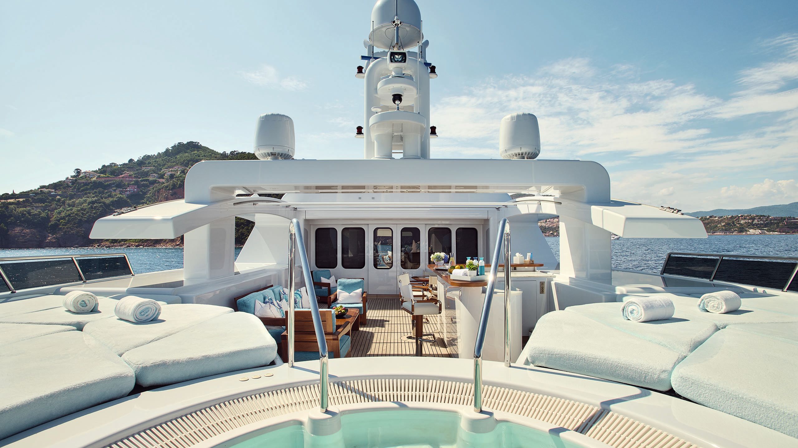View from the spa pool looking back across the deck