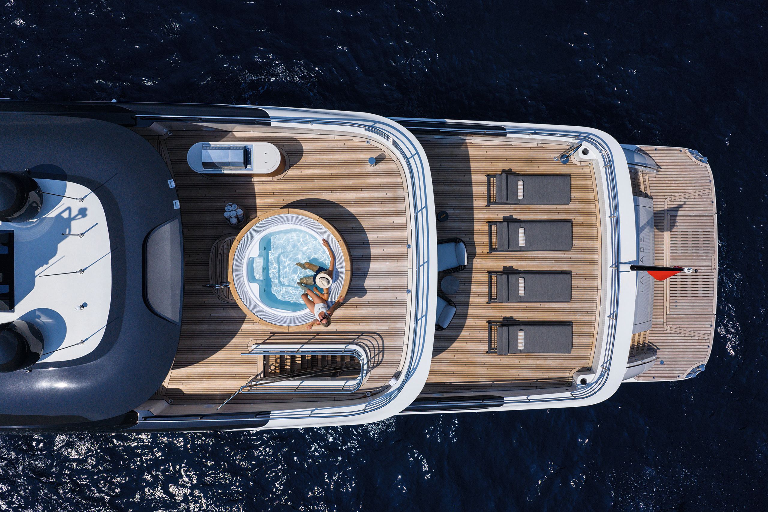 Overhead view looking down on to the jacuzzi deck