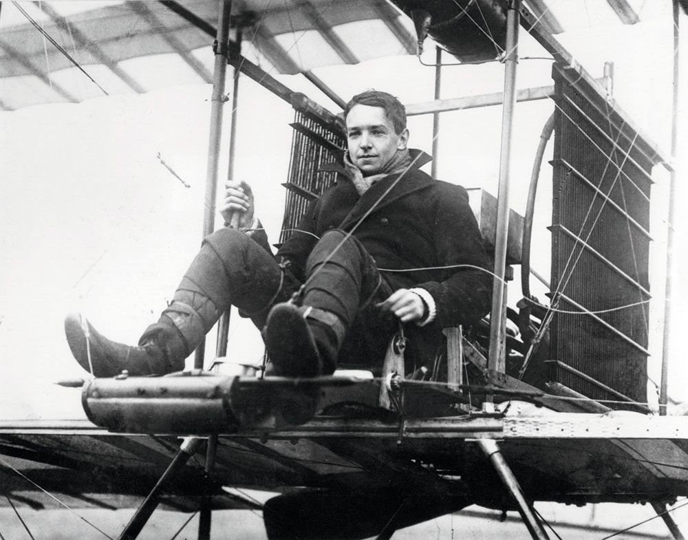 Black and white photo of Sopwith in an aircraft
