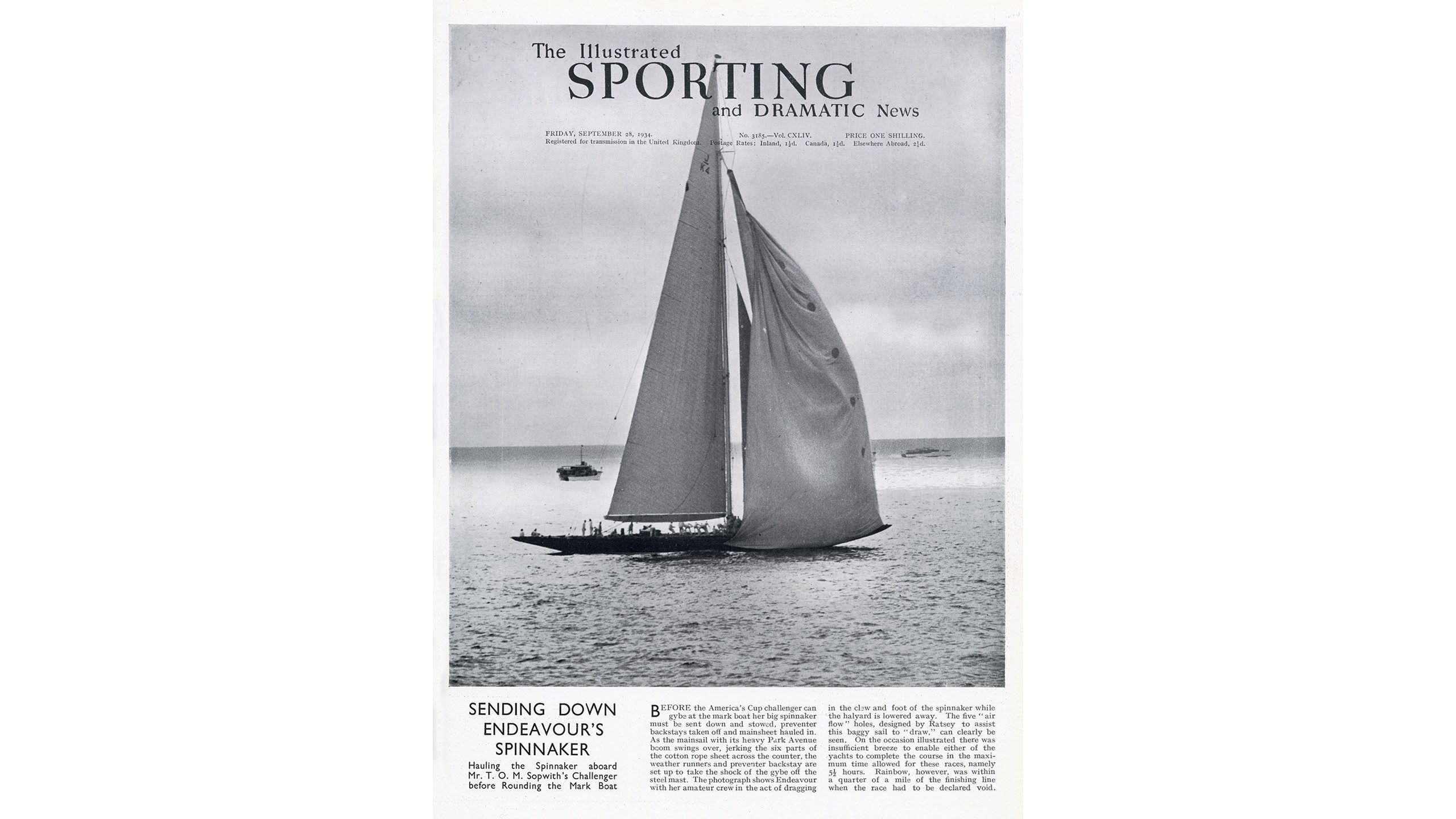 Cover of The Illustrated Sporting and Dramatic News magazine featuring Endeavour on the front