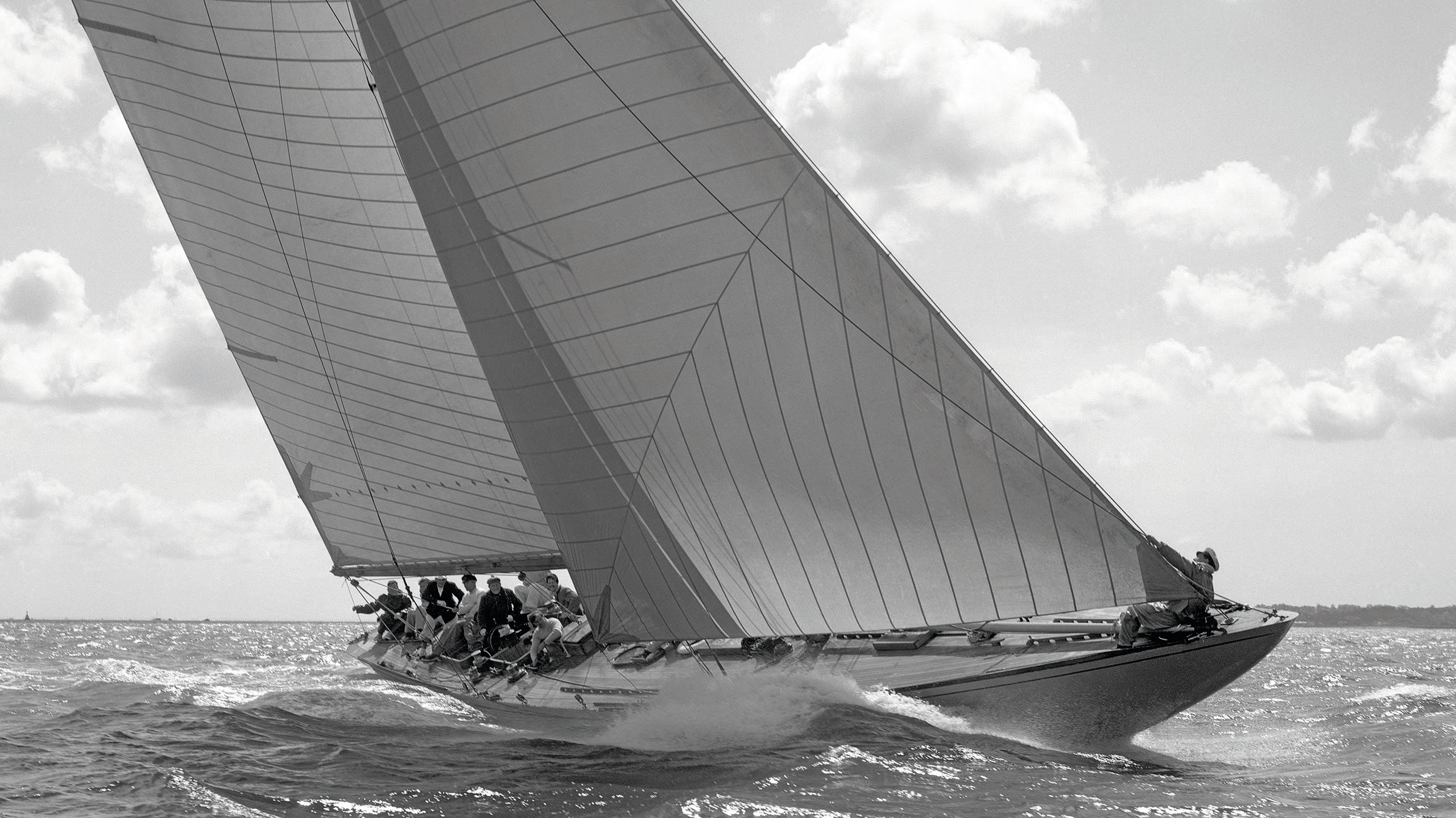 Black and white photo of Evaine on the water in 1958