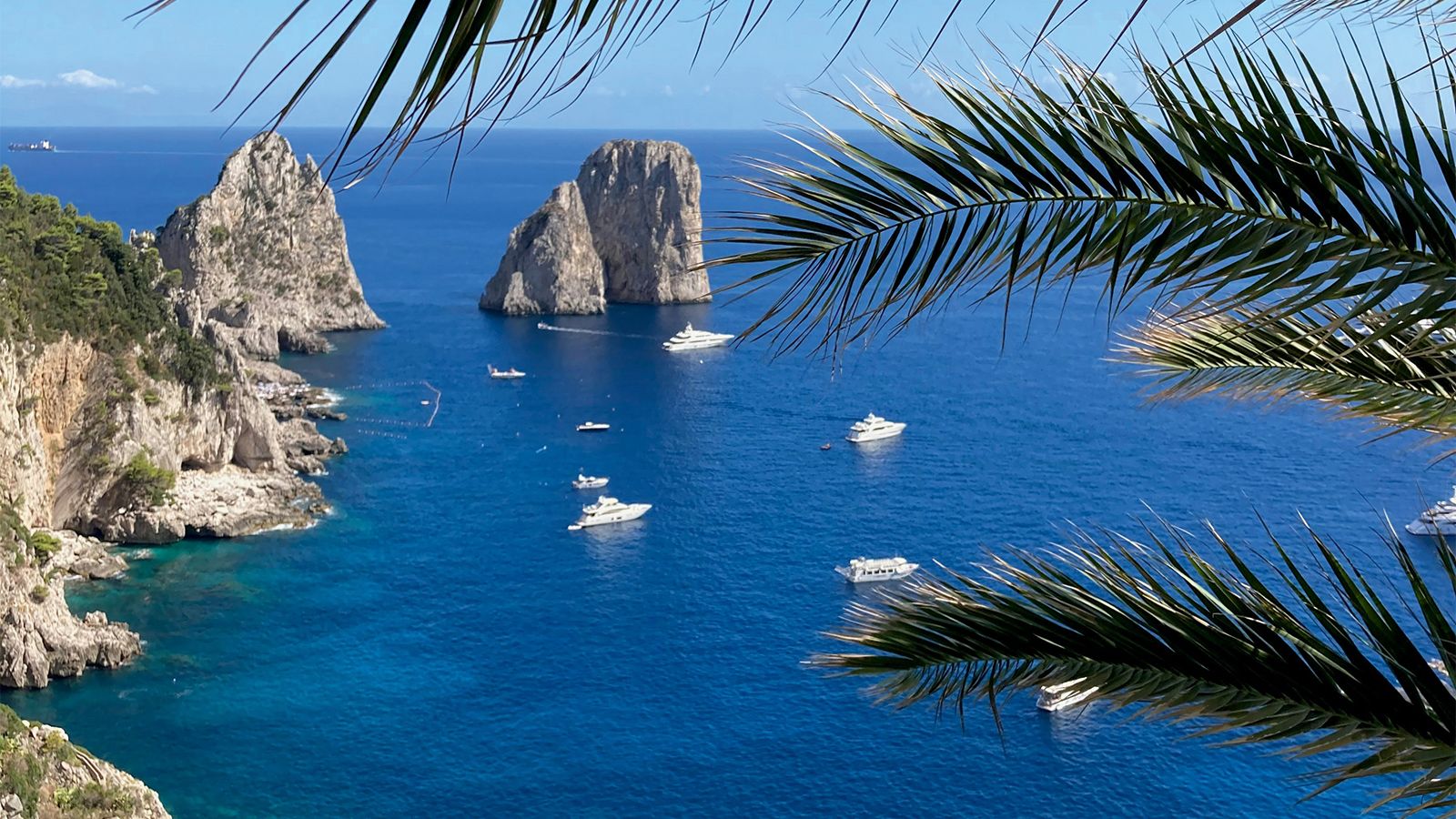 Overhead view of boats off the coast of Capri