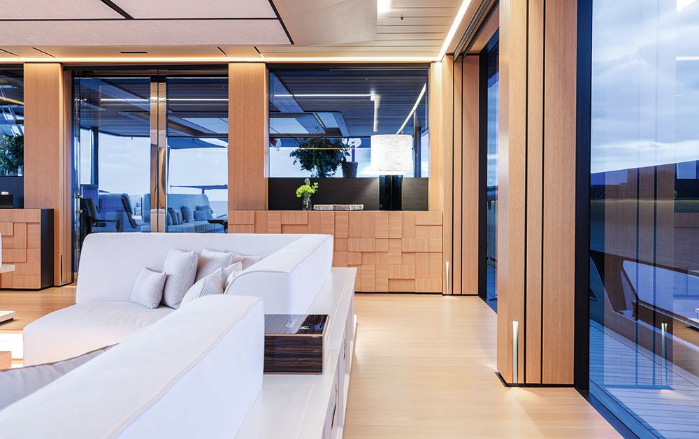 Side view of the sofa area showing the various large windows