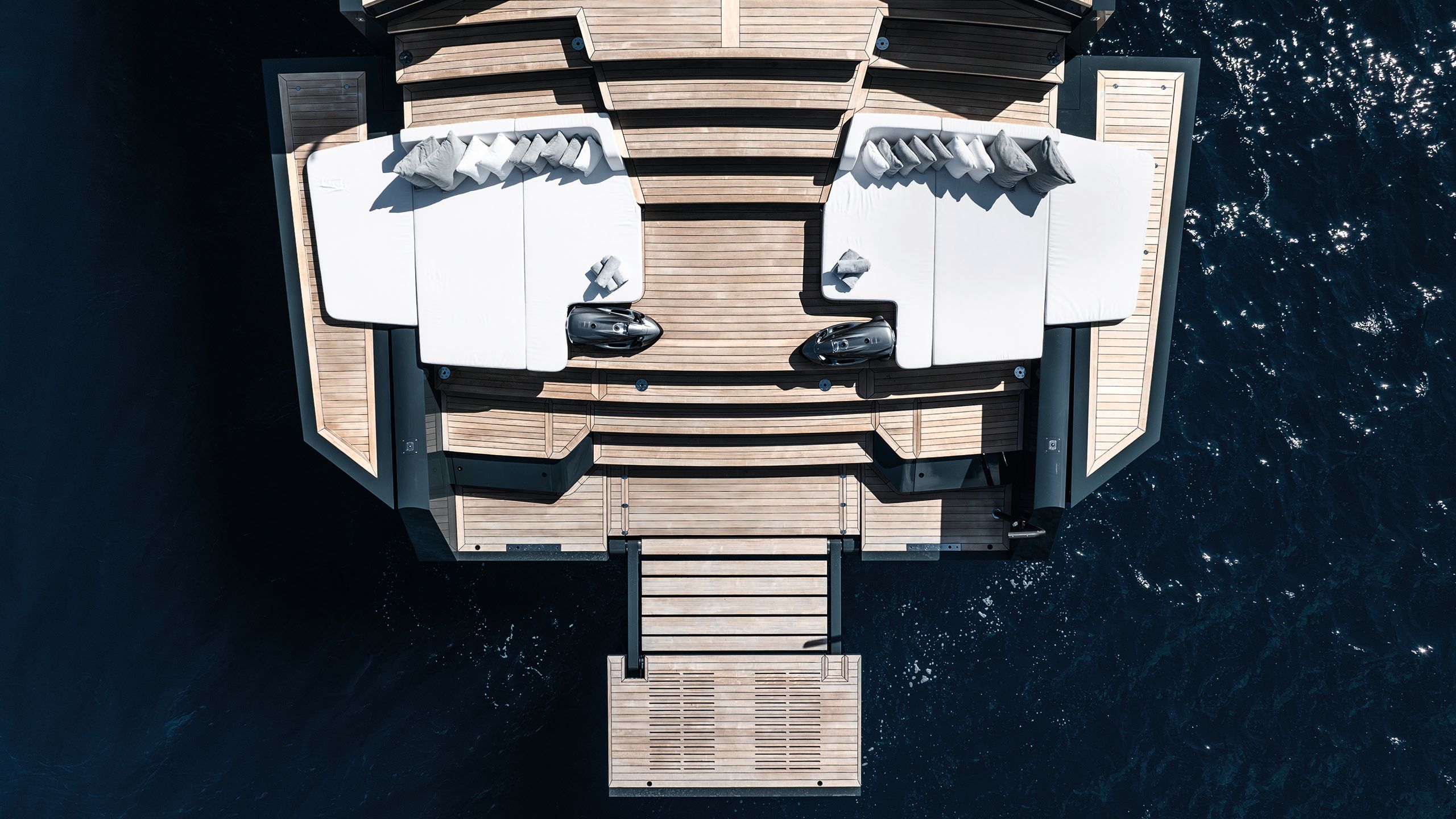 SAN from above, focusing on a deck living area with large white sunpads