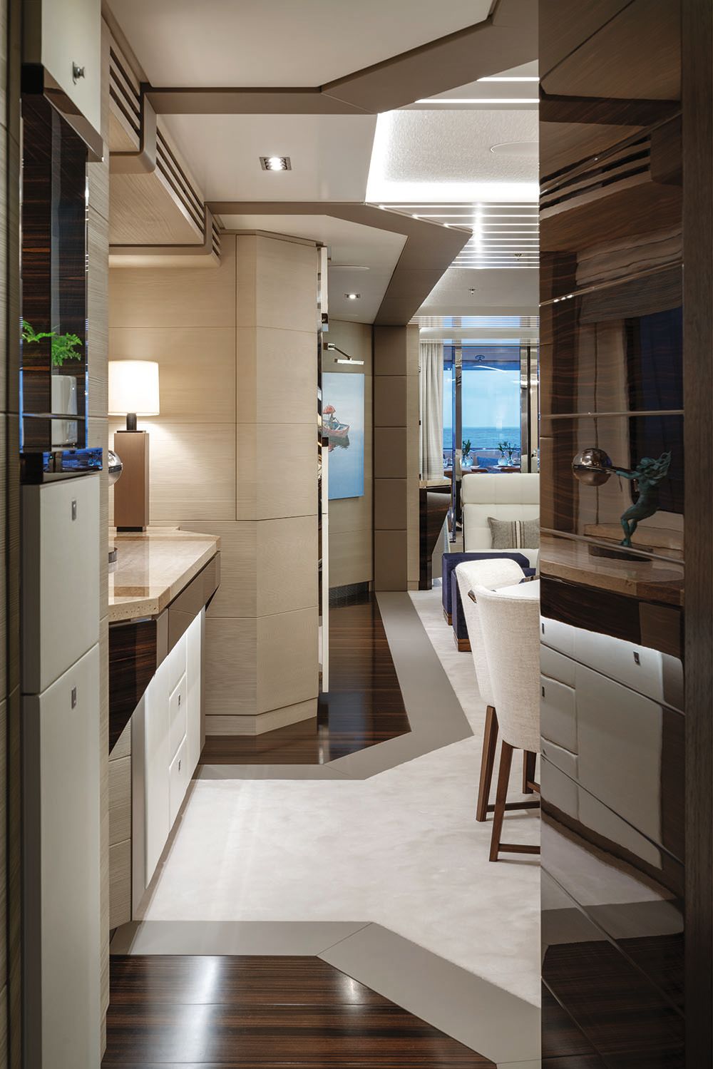 Looking in through the side of a room done in neutral colours