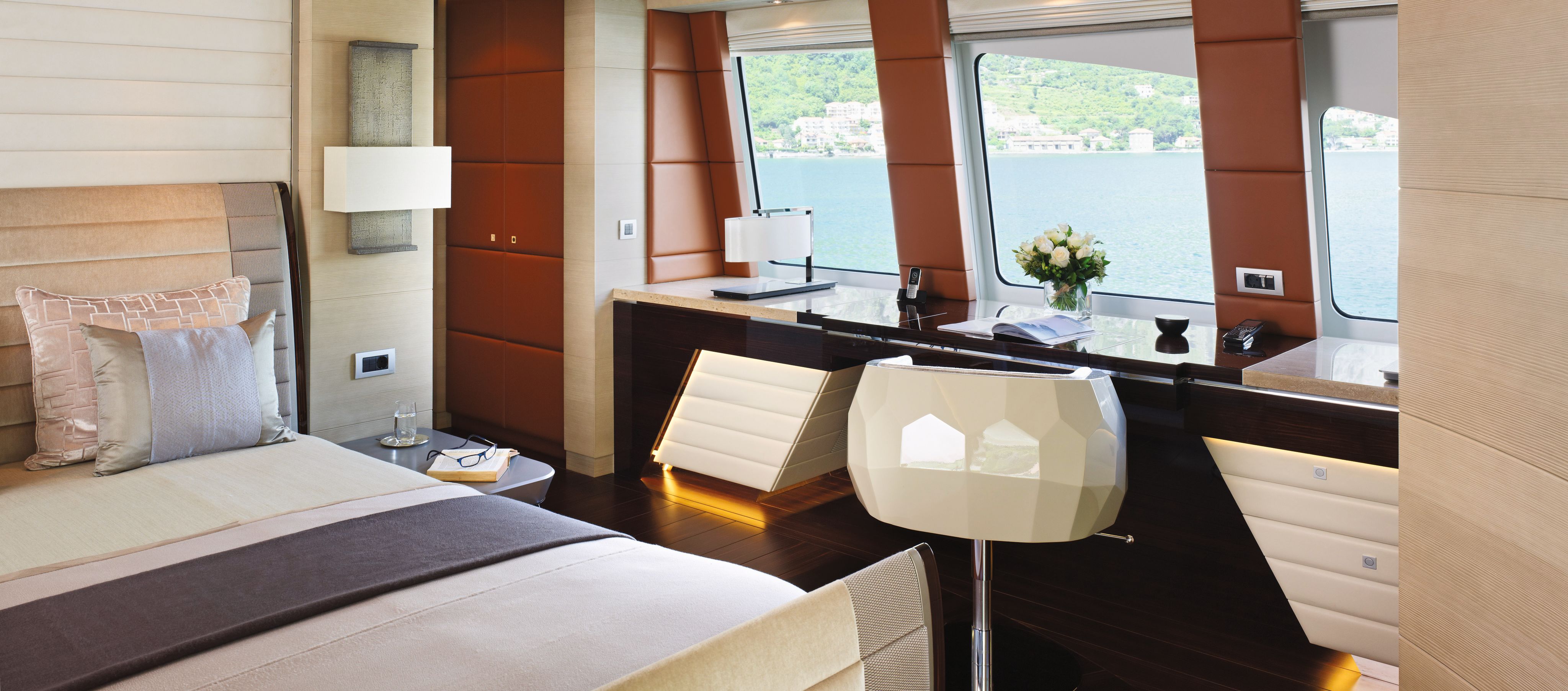 Pre-refit decor in neutral colours with orange accents