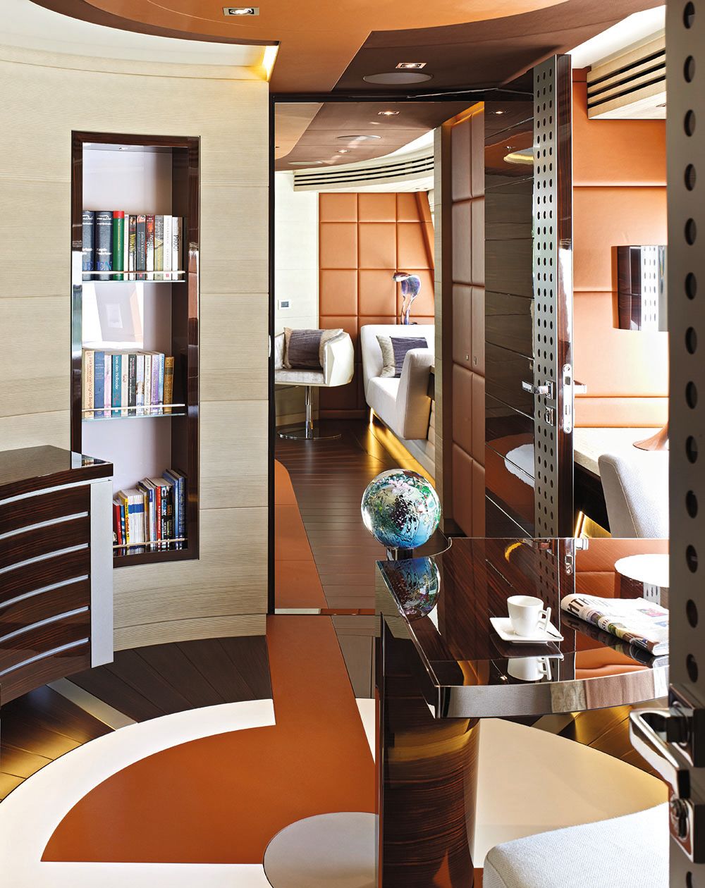 Pre-refit decor in neutral colours with orange accents