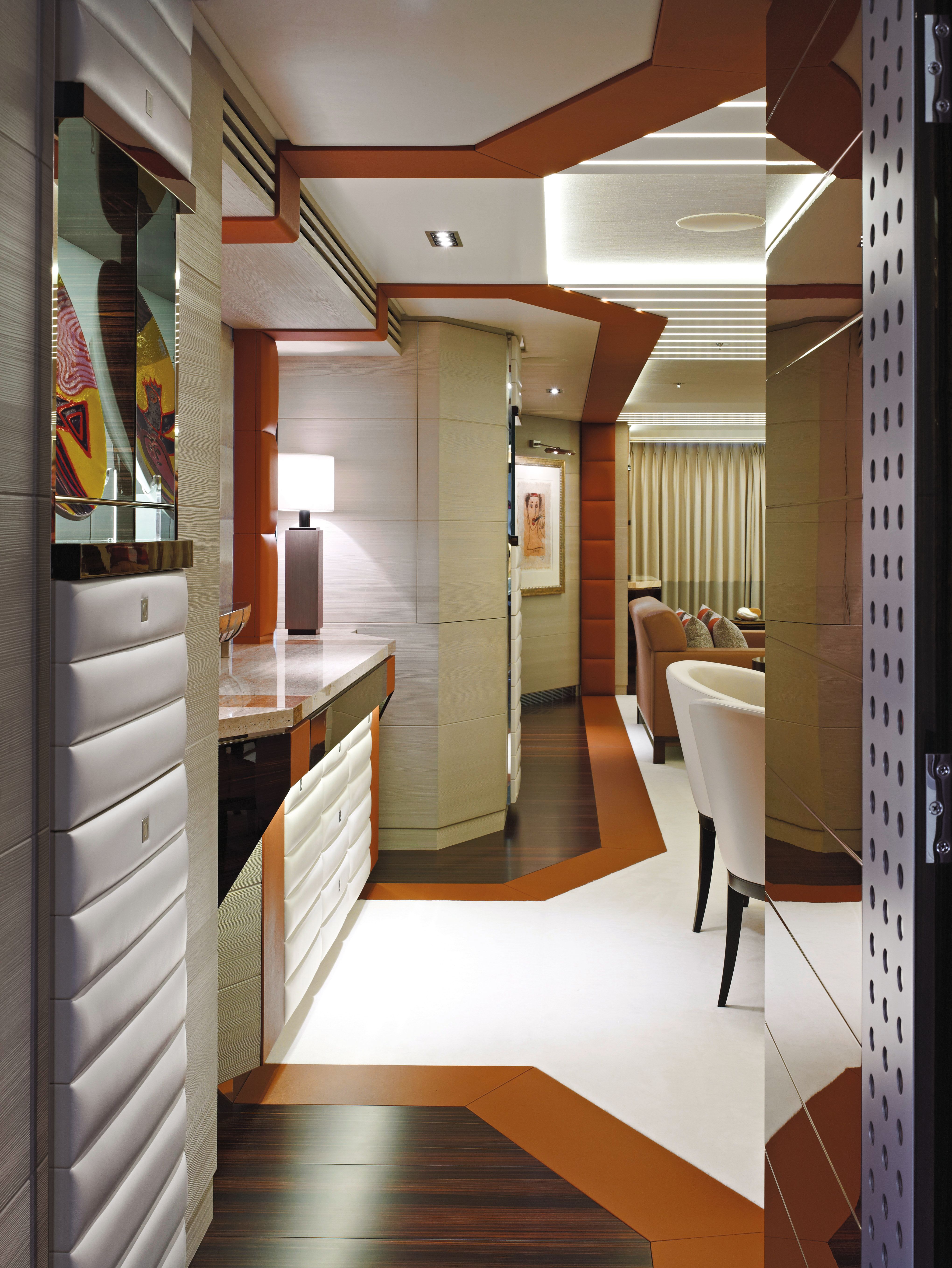 Pre-refit decor in neutral colours with orange accents