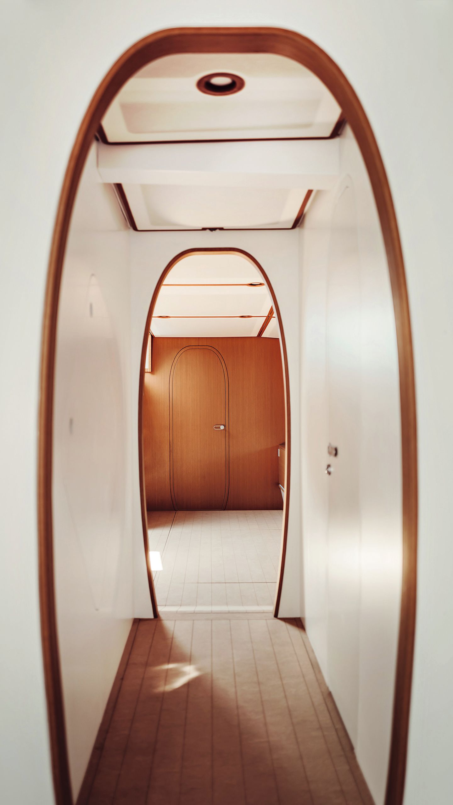 Looking down through several oval doorways