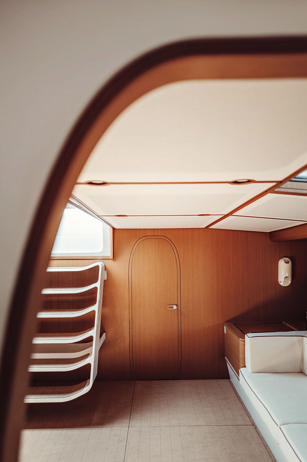 Looking towards an oval doorway