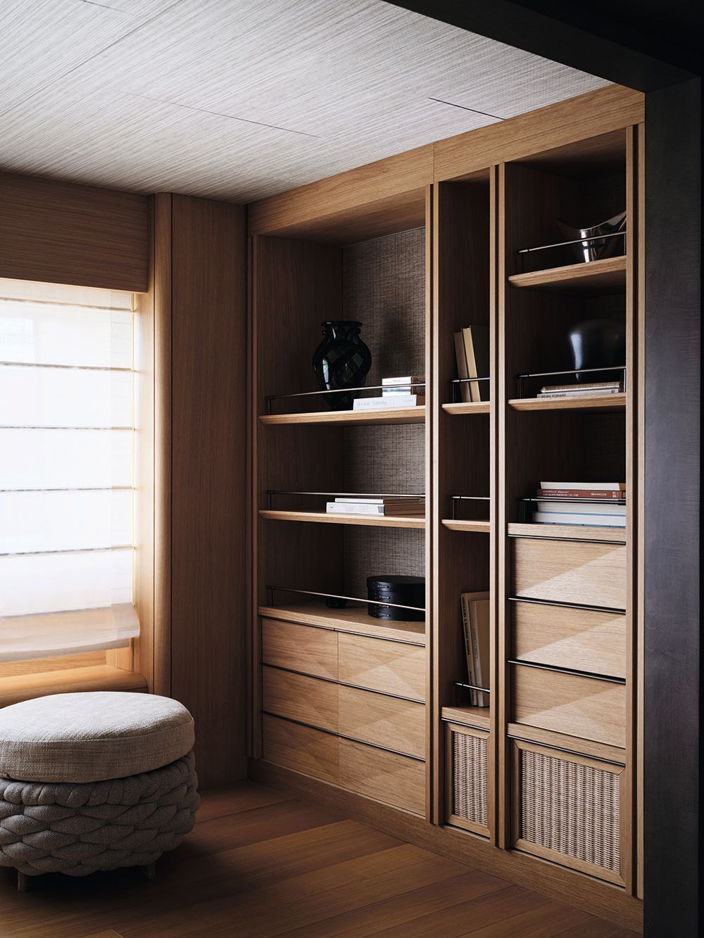 Shelves in the sleeping quarters, which hold books