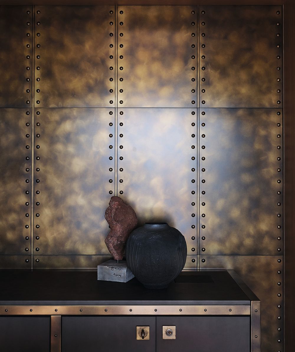 Close-up of the studded walls