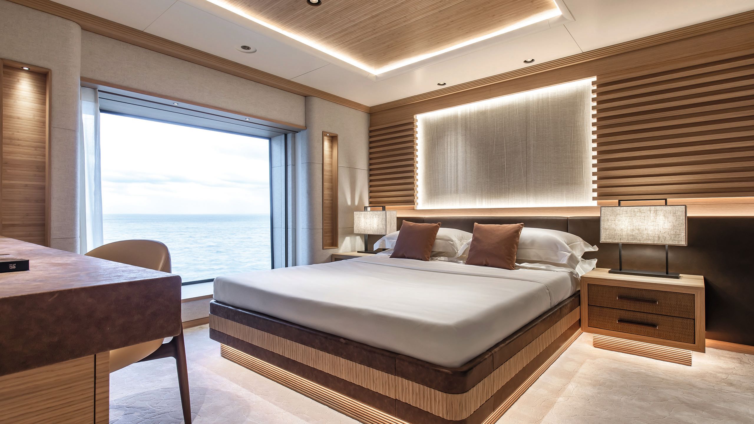 Guest cabin done out in neutral and brown colours