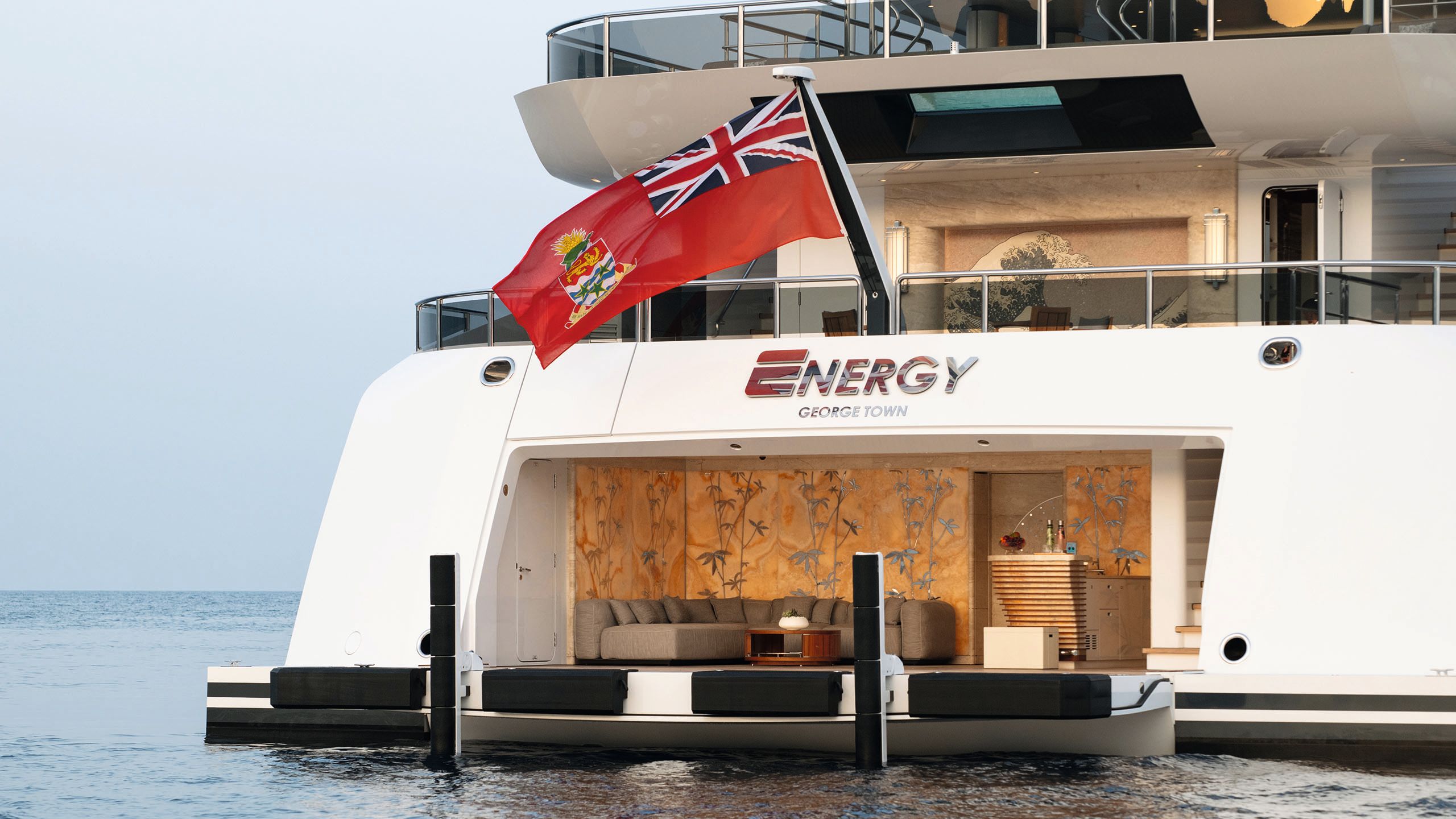 Looking into the beach club area from the water