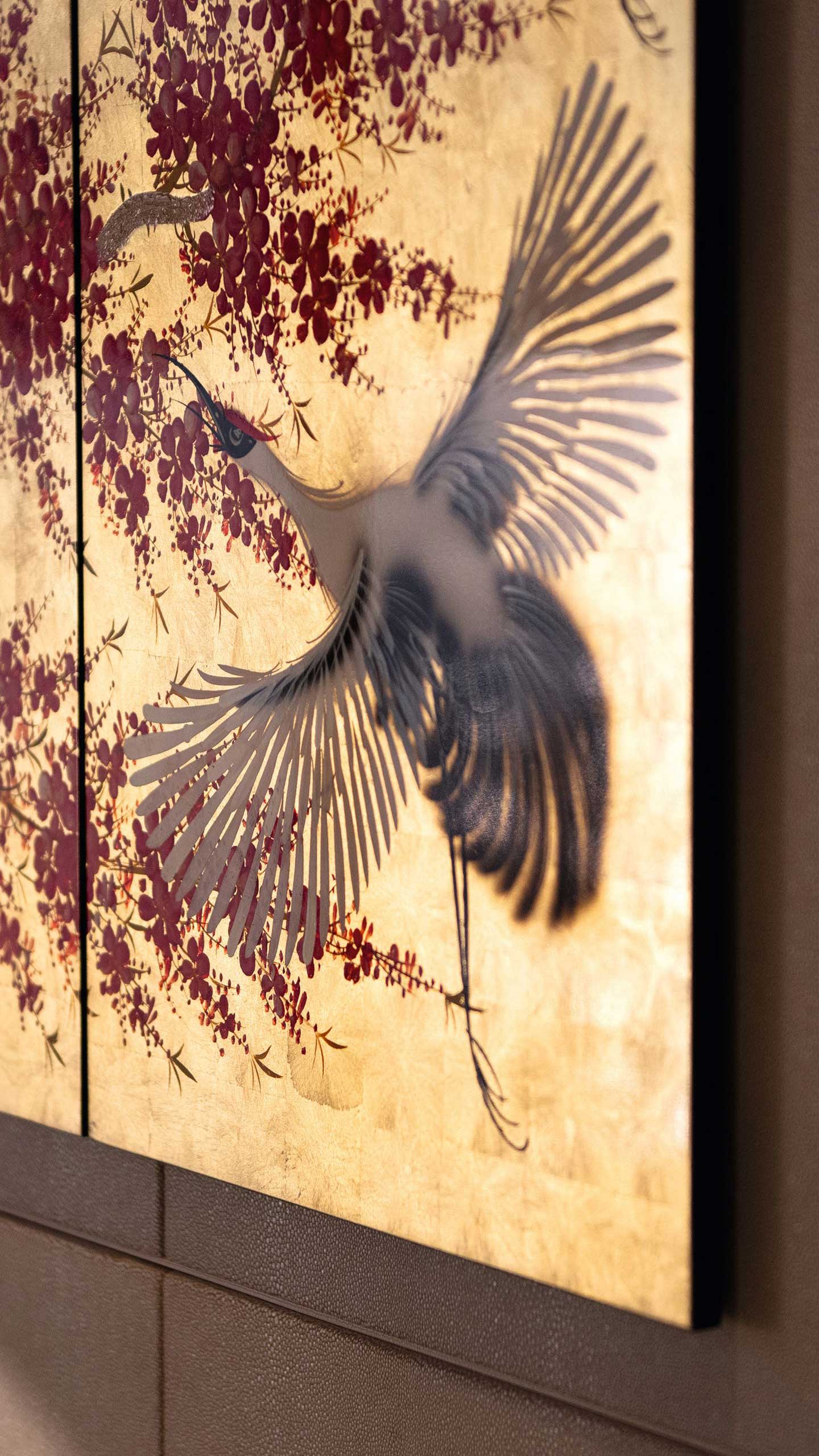 Close-up of Asian-inspired art of a bird