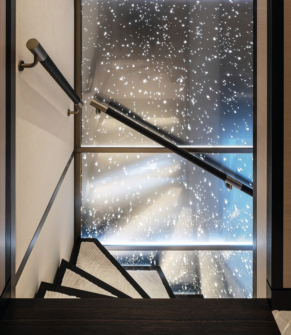 A close-up of the bannisters on the staircase