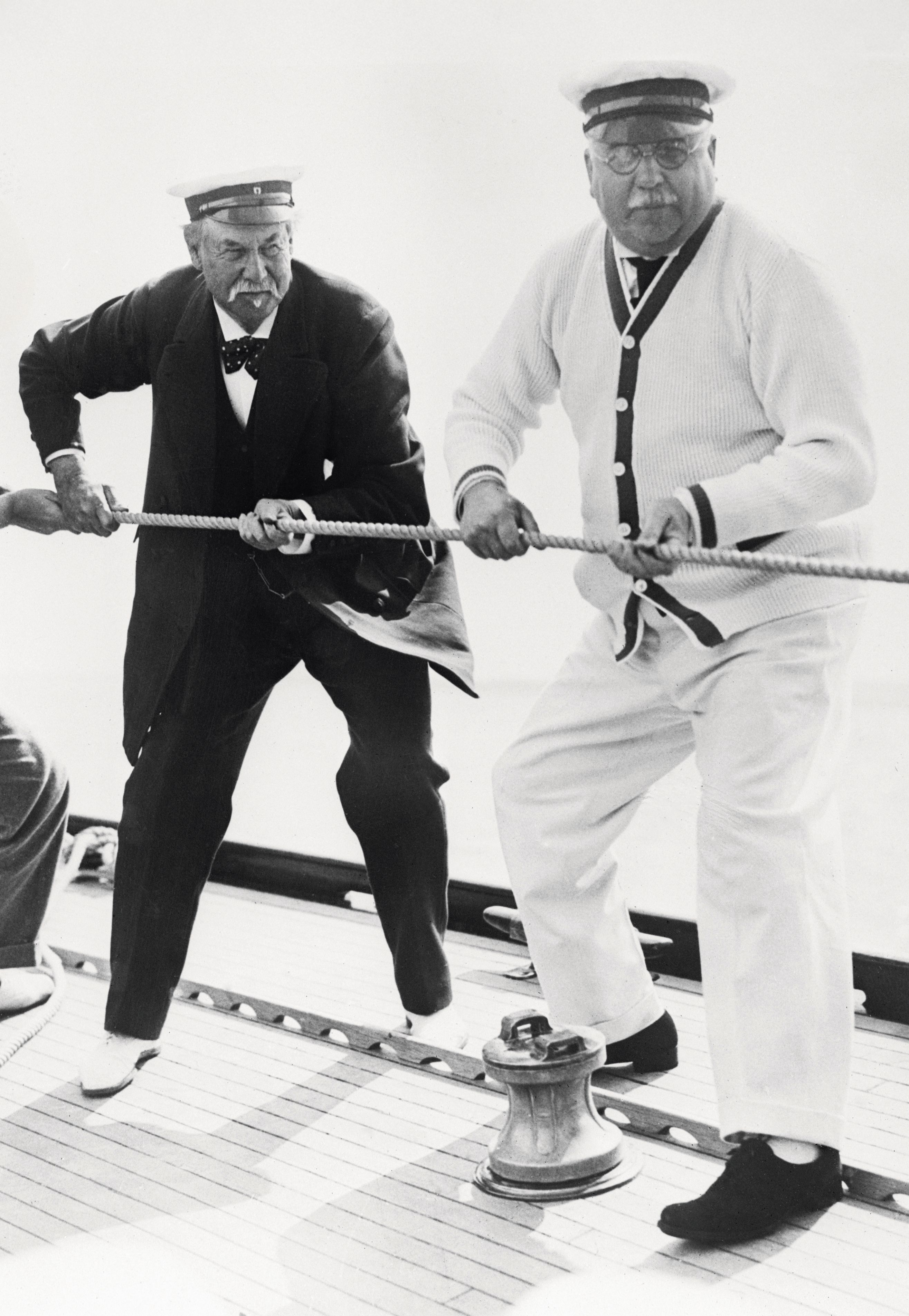 Lipton pictured with Lord Inverforth on Shamrock 