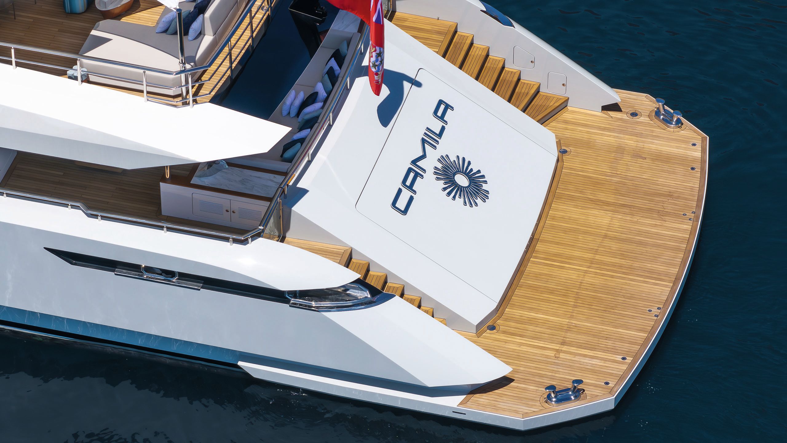 Close-up of the backend of Camila featuring her name