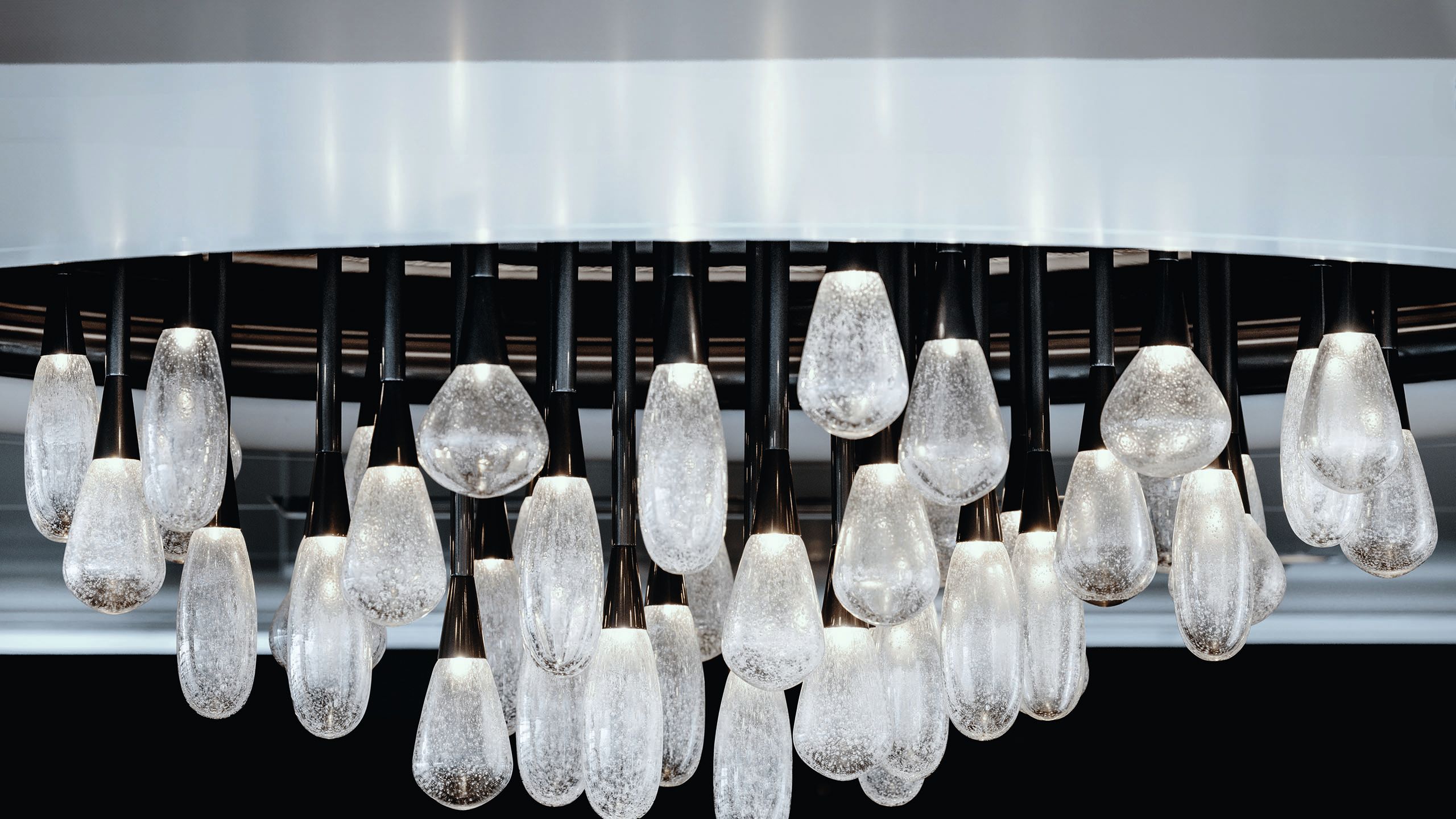 Close-up of the abstract glass chandelier